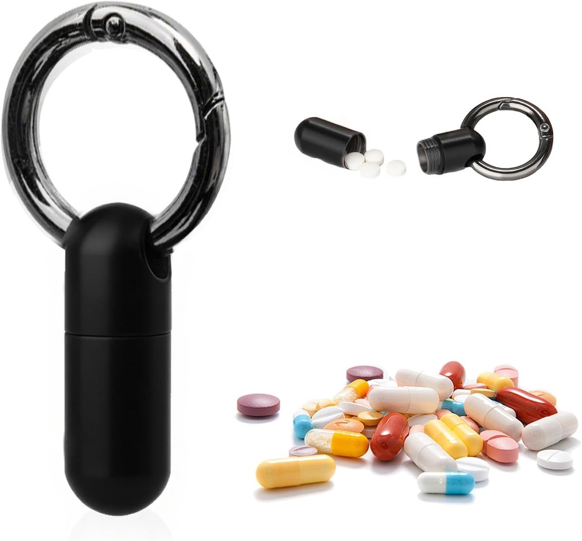Mini Pillendoos Sleutelhanger - Waterdichte Tablet Box voor Camping, Outdoor en Hiking - Compacte Metalen Sleutelhanger voor Medicijnen