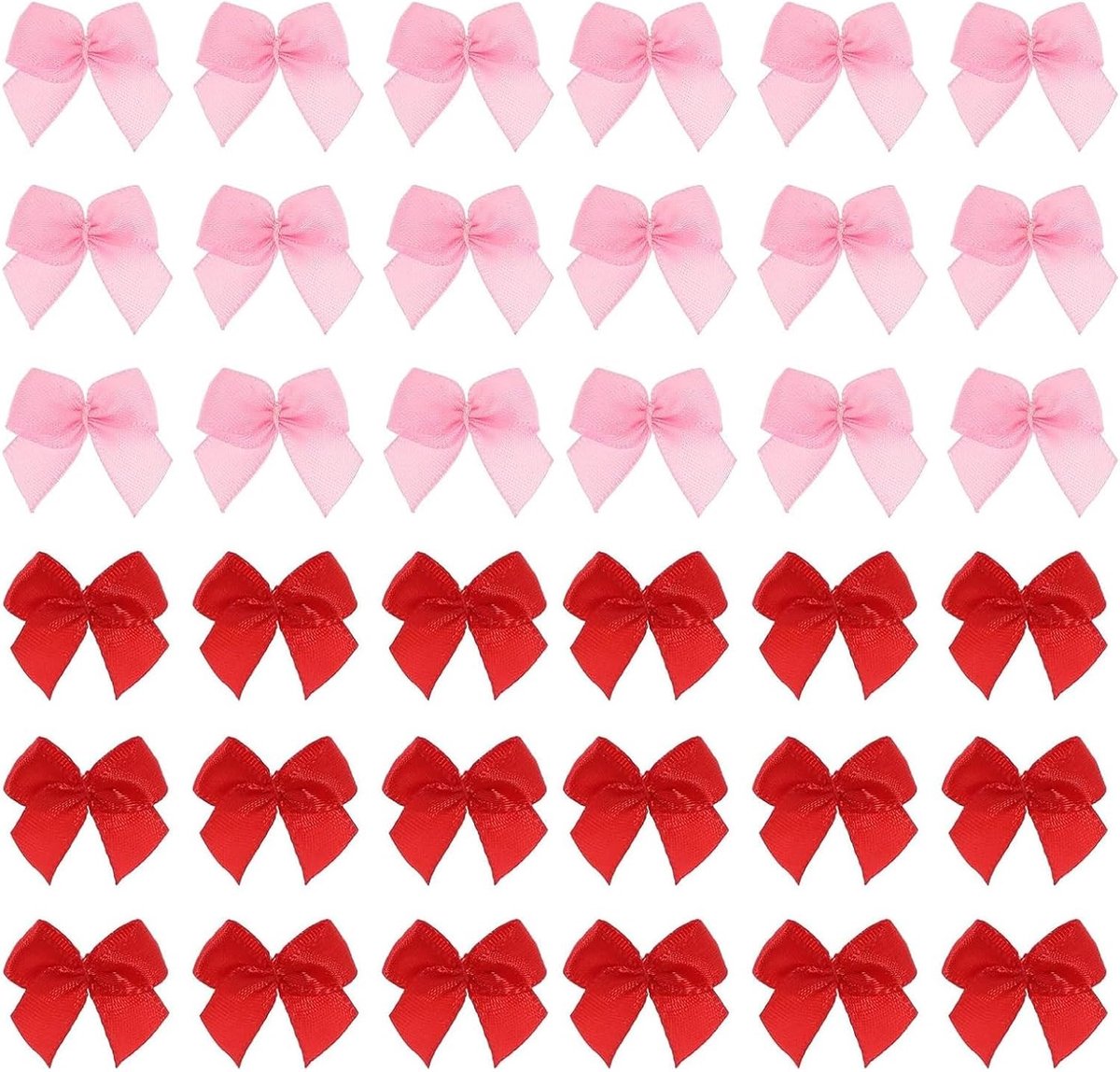 Mini Strikken van Satijnlint - 100 Stuks Kleine Rode en Roze Lintstrikken voor Knutselen, Cadeauverpakking, Haaraccessoires en Scrapbooking