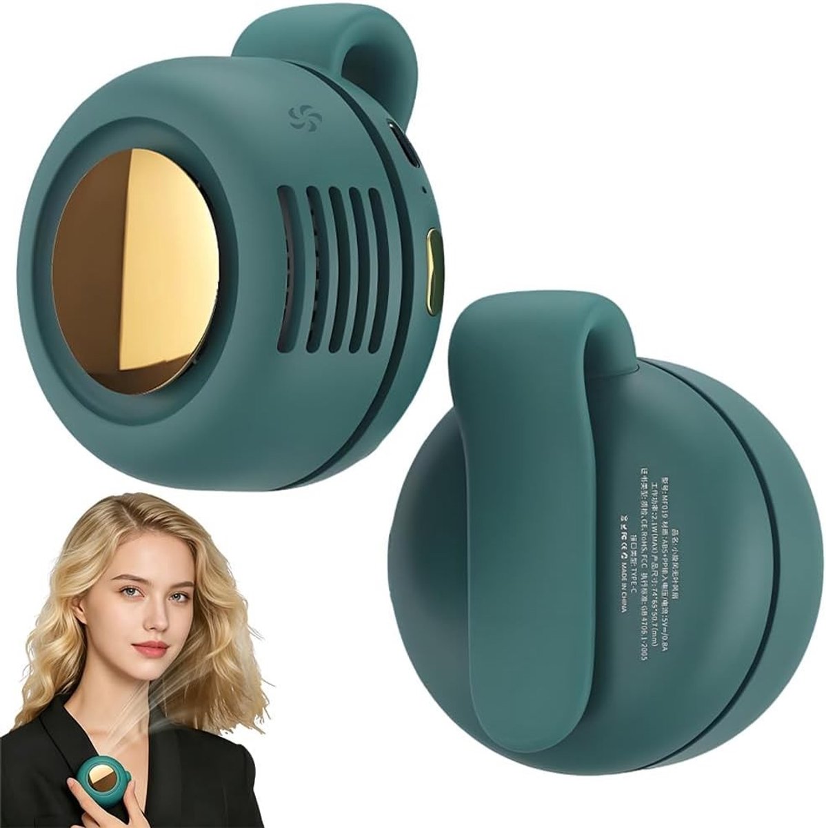 Kleine Draagbare Clipventilator - Groen - Mini Bladeloze Ventilator met 3 Snelheden - Voor Outdoor en Kantoor