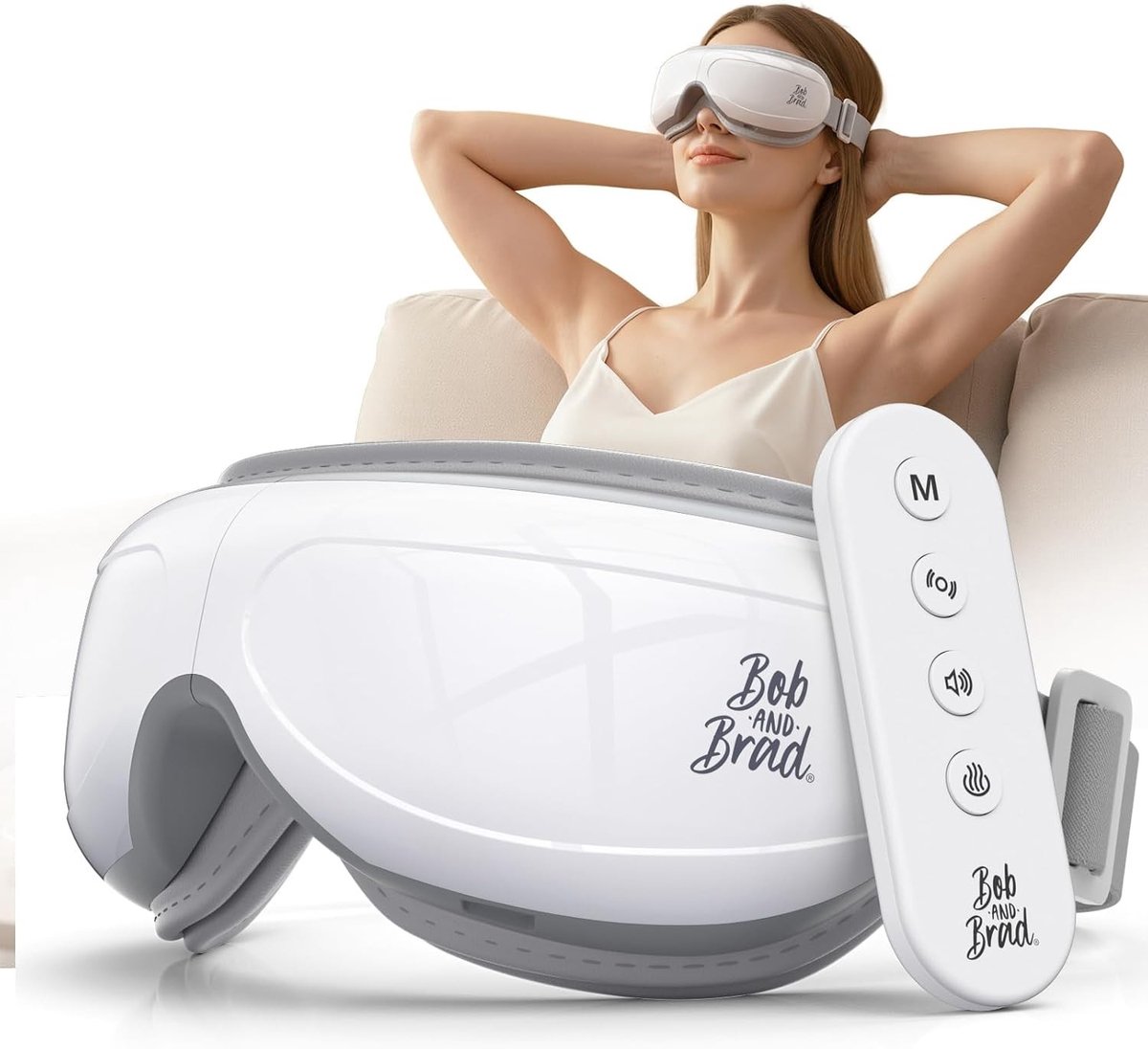 Oogmassageapparaat - Wit - Met Afstandsbediening - Oplaadbare Eye Massager met Warmte en Muziek - Voor Vermoeide Ogen