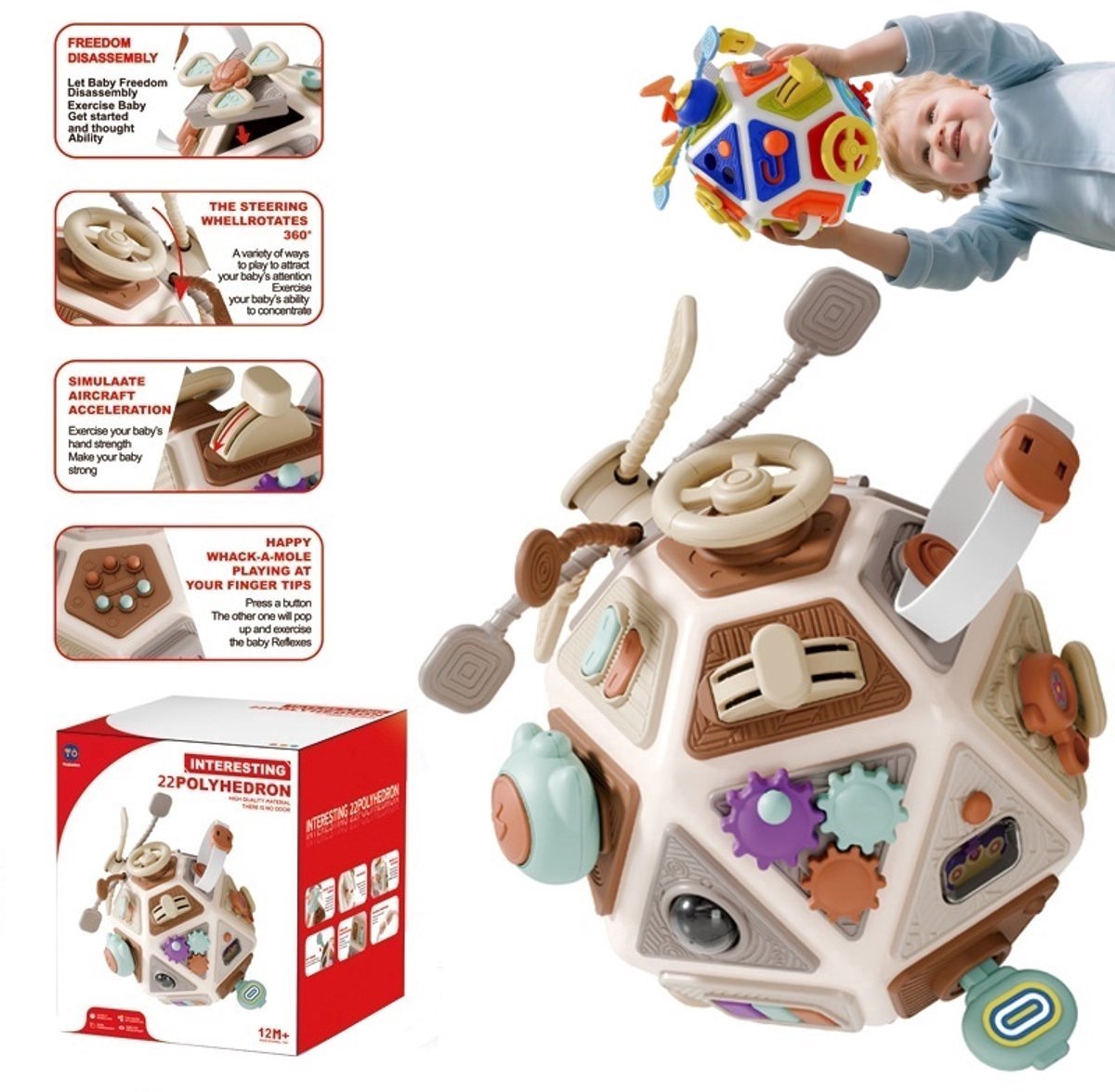 Casalora 22-in-1 Baby Busy Board – Multifunctioneel Sensorisch Speelgoed voor Peuters vanaf 12 Maanden – Educatieve Activiteitenkubus voor Hand-Oogcoördinatie – Bruin
