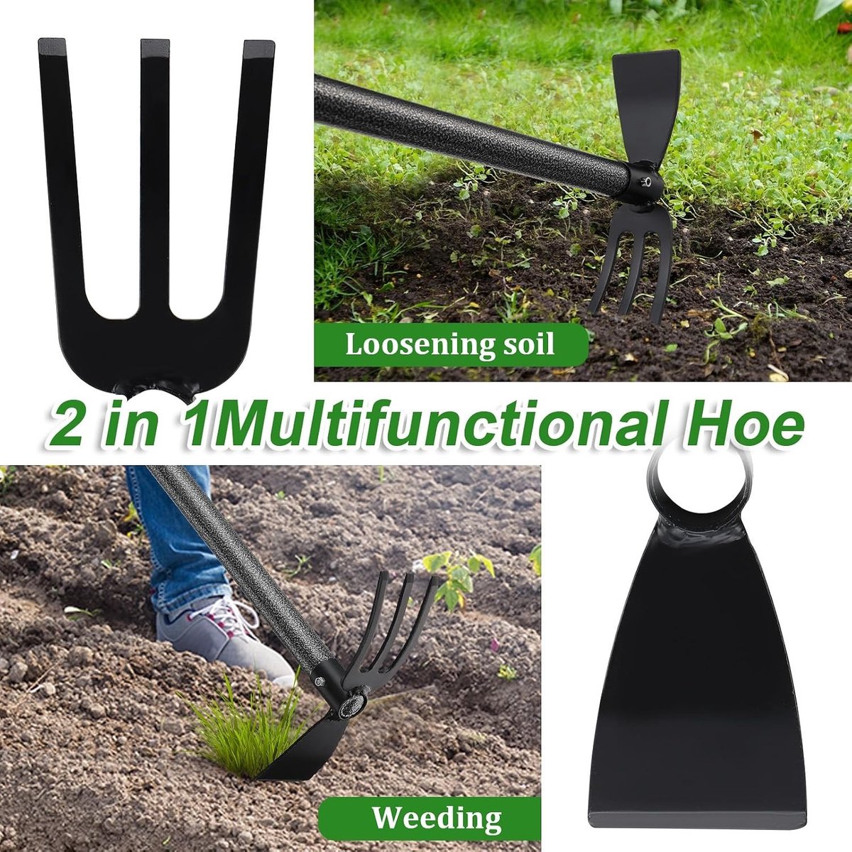 Tuinhak met Steel - 116 cm - Multifunctionele Dubbele Hak met 3 Tanden van Metaal - Voor Tuinwerkzaamheden
