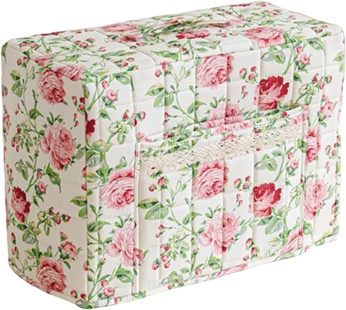 Draagtas Naaimachine - Beschermhoes Stofhoes - Naai Spullen Opbergen - Bloemenprint Met Kant - 43 x 35 x 24 cm