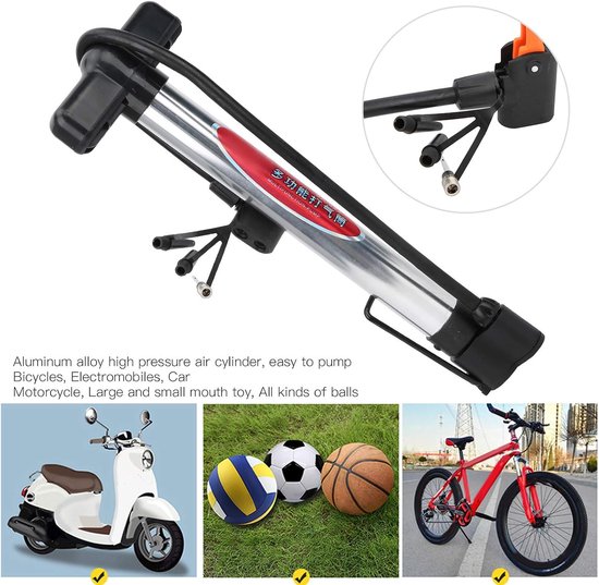 Mini Fietspomp - Fietsluchtpomp Bandenpomp - Banden Oppompen - Verstelbare Telescoop - 42 cm - Zilver — afbeelding 3