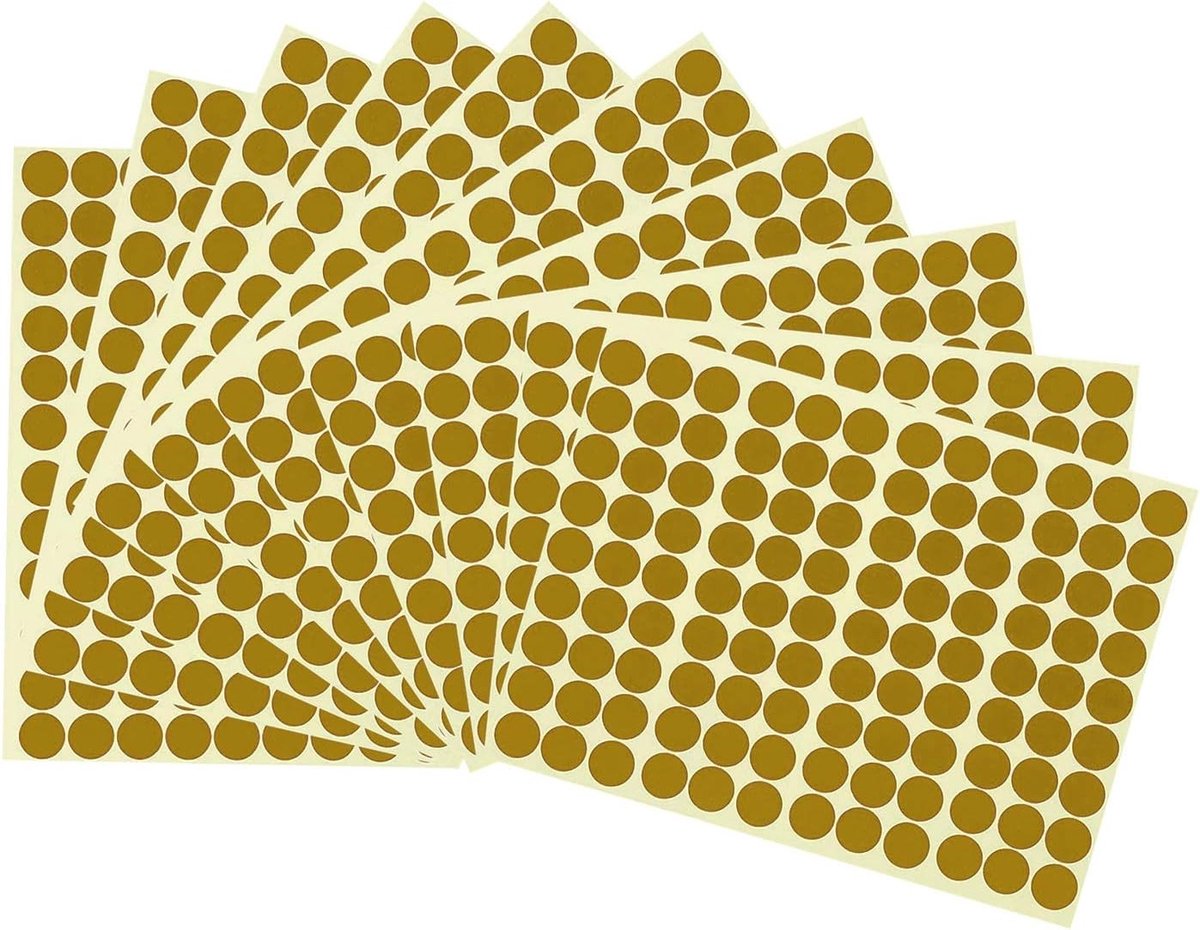 Kleurige ronde stickers van 16mm, zelfklevende cirkels voor kleurcodering, markeren van agenda's, boeken en knutselprojecten, 15 stuks, 1440 dots in totaal, goudkleurig