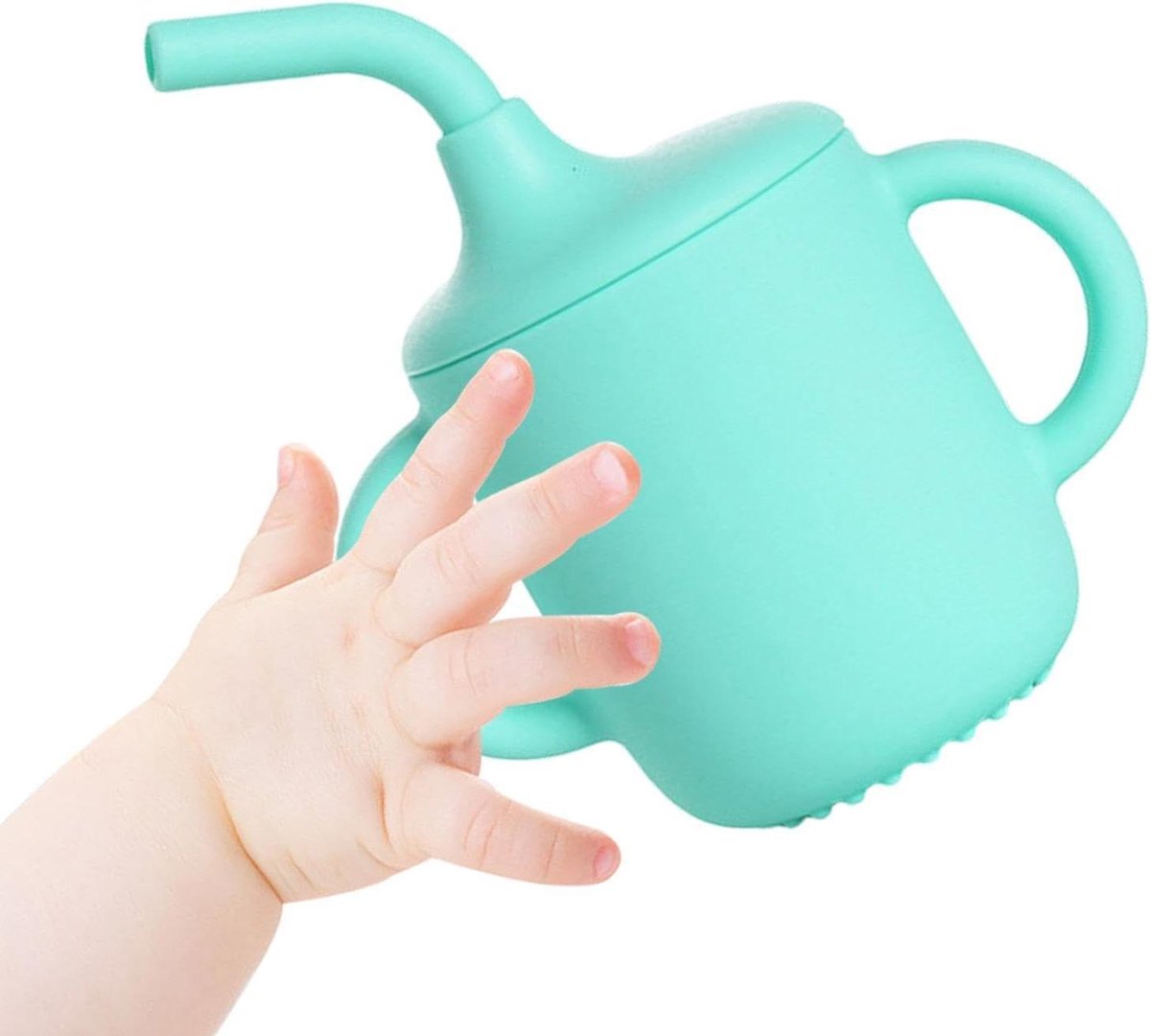 Kinder Drinkbeker - Beker met Rietje - Zelfstandig Drinken - Morsbestendig Deksel - 180ml Inhoud - Cyaan Blauw