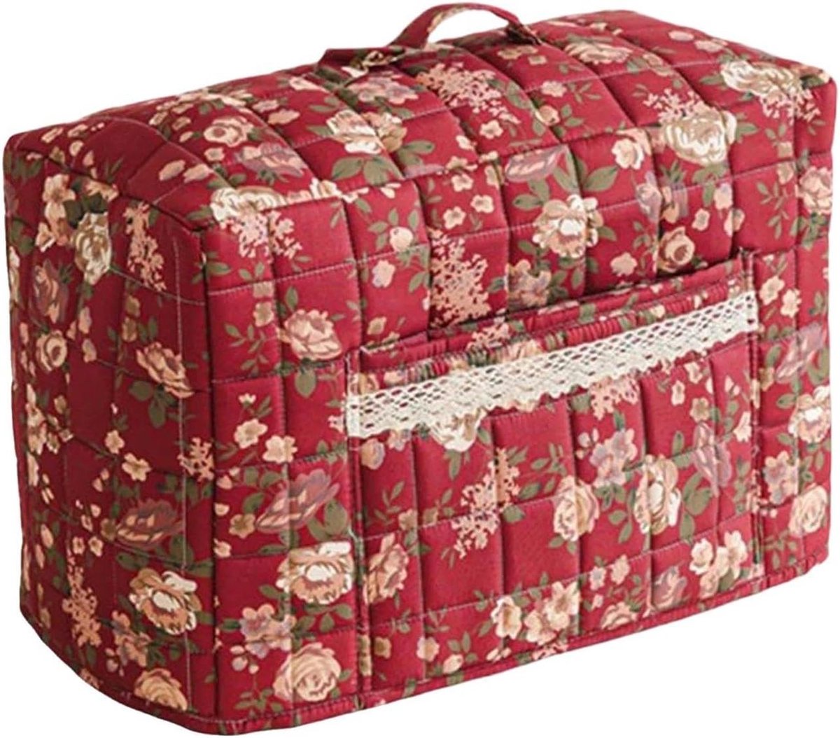 Naaimachinehoes - Draagtas Naaimachine - Naaiwerk Organiseren - Vintage Bloemenpatroon - 43x35cm - Rood