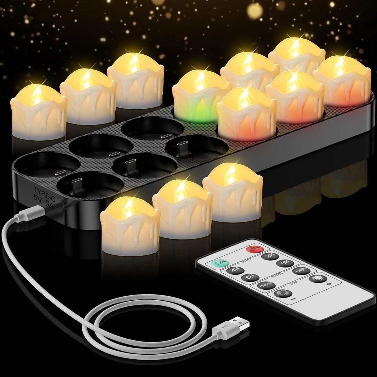 Oplaadbare LED-theelichtjes met Afstandsbediening - Set van 12 - Inclusief Laadstation en Timerfunctie - Voor Tafeldecoratie en Feestdagen