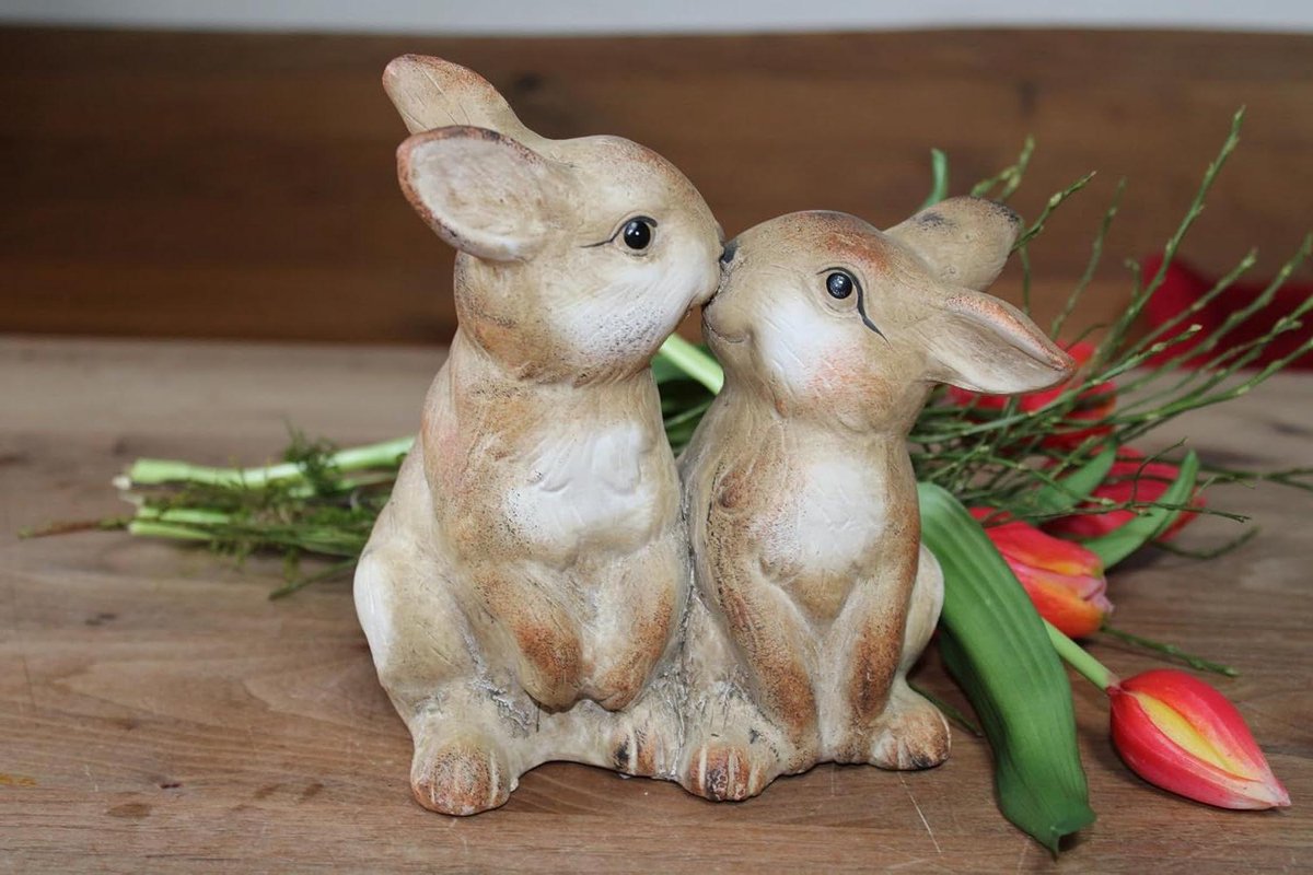 Keramiek Konijntje - Paasdecoratie Dierenfiguur - Huis Decoreren - Liefdevolle Details - 16 cm hoog - Beige