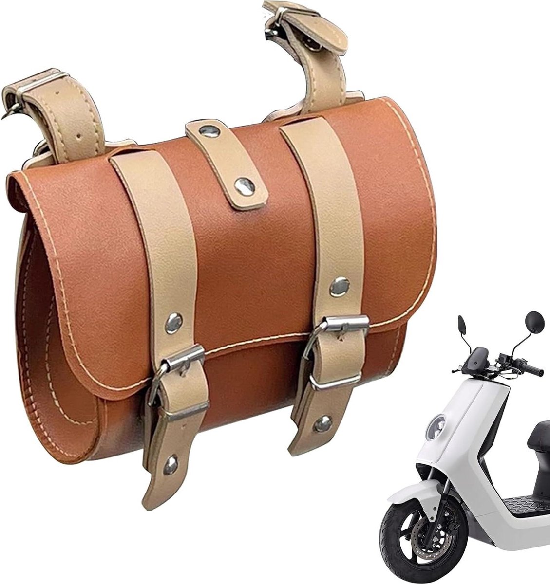 Fietsstuurtas - Scootertas Fietstas - Fietsen Scooterrijden - Waterdicht PU-leer - 20.3 x 14.3 x 9.4 cm - Koffie