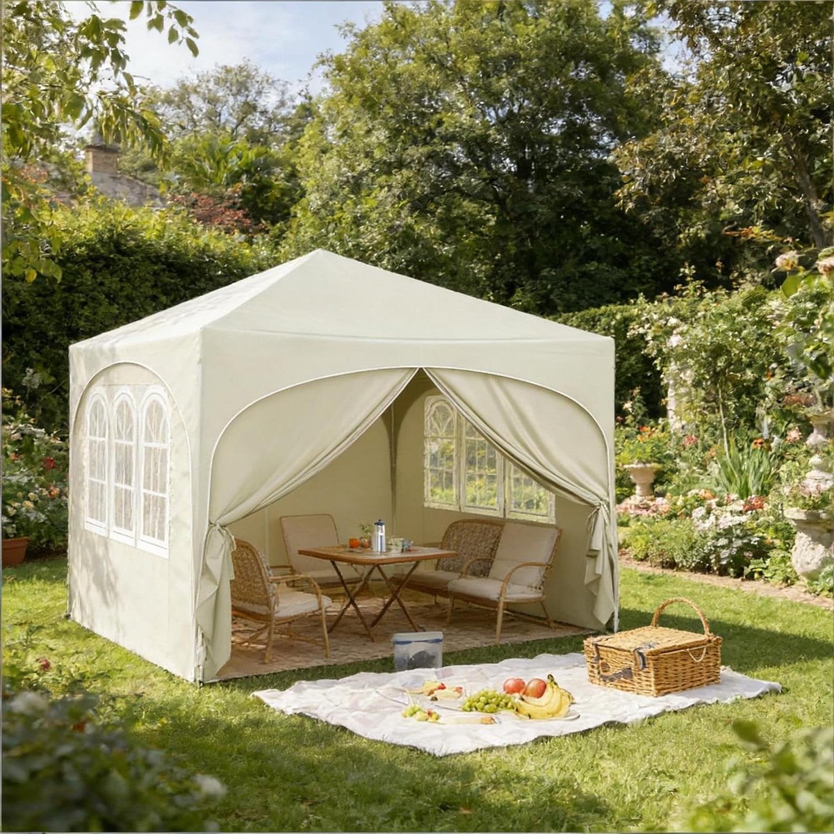 Pop-up Tuinpaviljoen - Feesttent Paviljoen - Buitenfeesten Organiseren - Waterdicht UV-bescherming - 3 x 3 meter - Beige
