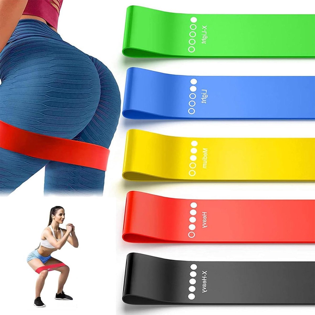 Weerstandsbanden Set - Fitness Elastieken Oefenbanden - Kracht Training - Vijf Weerstandsniveaus - 5 Stuks - Multicolor