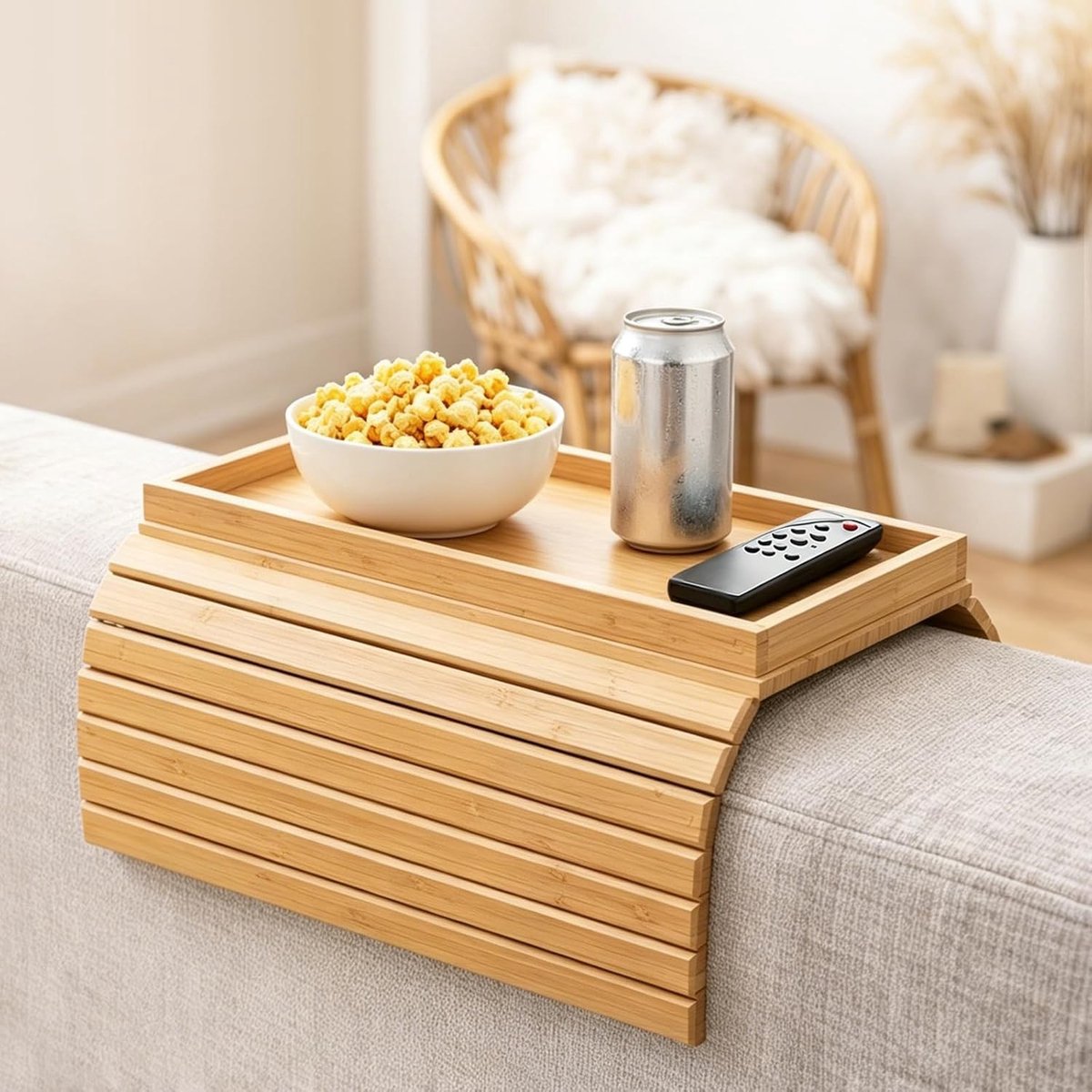 Opvouwbare en Antislip Opbergplank voor de Bank - Multifunctionele Tray voor Snacks, Dranken en Telefoon, Ideaal als Bijzettafel voor de Armleuning