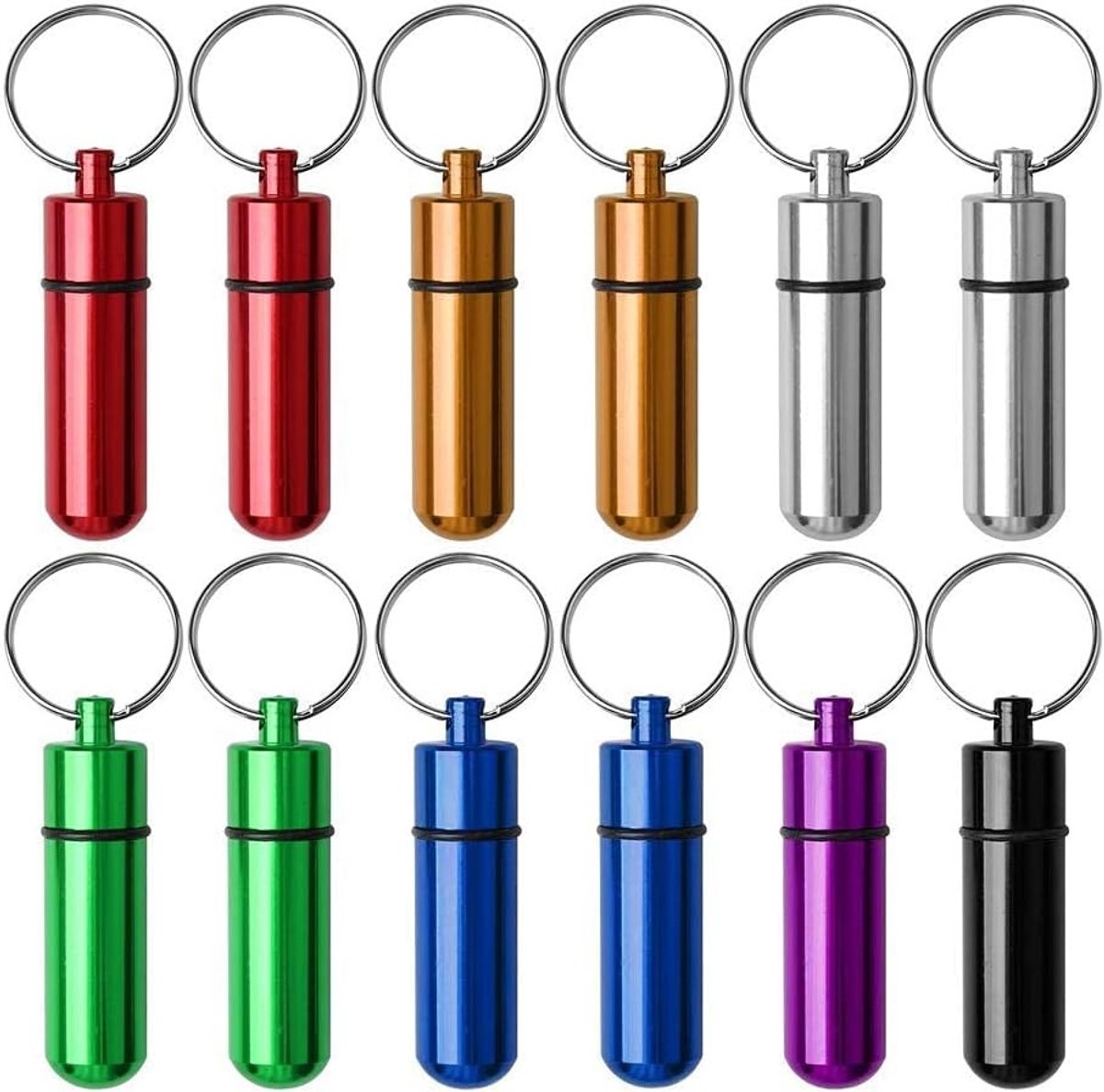Mini Aluminium Pillendoos Sleutelhanger - Waterdichte Tablet Box voor Reizen - 12 Stuks in 7 Kleuren, Handig en Compact voor Medicijnen