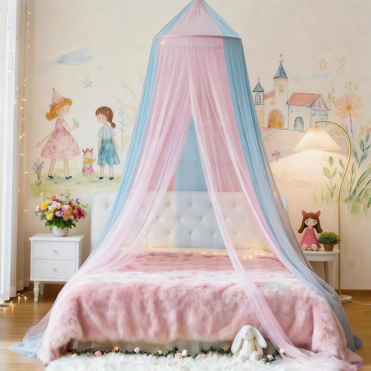 Klamboe 2 persoons - Tweekleurige Bedluifel - Roze + Blauw - L - Polyester Insectenbescherming voor Bed en Slaapkamer