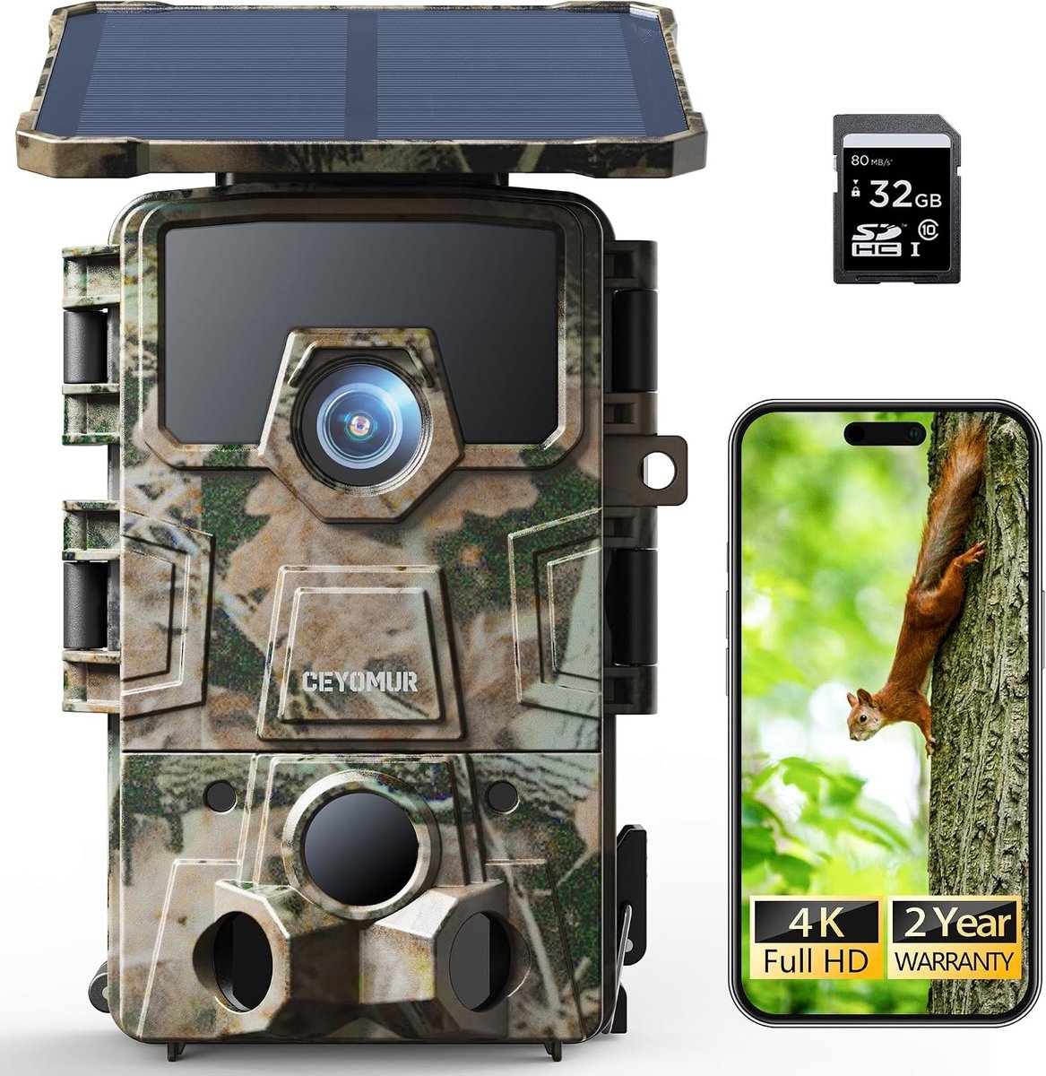 Wildcamera - Zwart - 4K 30 fps - Zonne-energie met Wifi en Bewegingsmelder - Voor Bos en Tuin