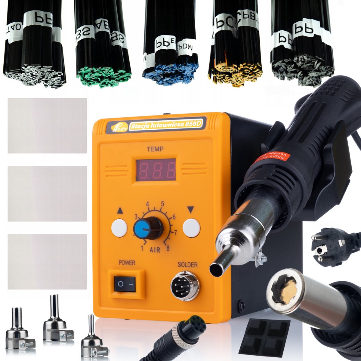 Rosfix Plasticlasapparaat 858D Spuitmond - 700W, 100–500°C - Kunststoflasdraad 500g Set, 3 Gaas - Geschikt voor YIHUA, WEP