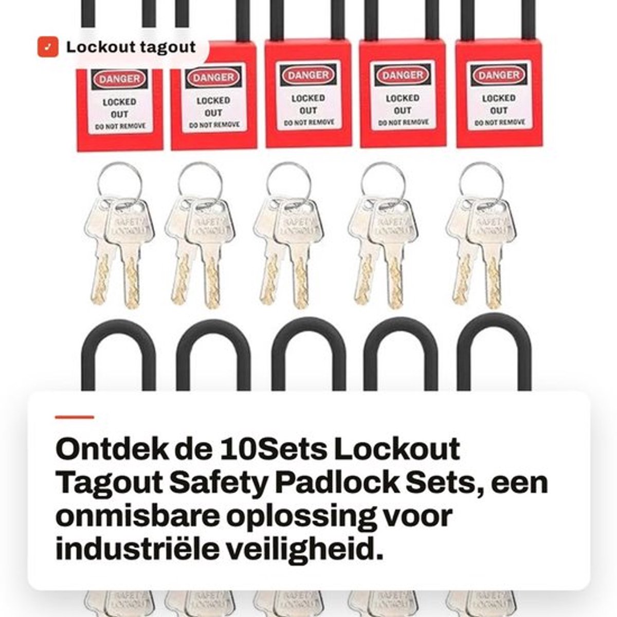 Lockout tagout veiligheidsloten set - veiligheidsoplossingen - robuuste veiligheidssloten - rood - met sleutels - 10 sets - voor veilig w...