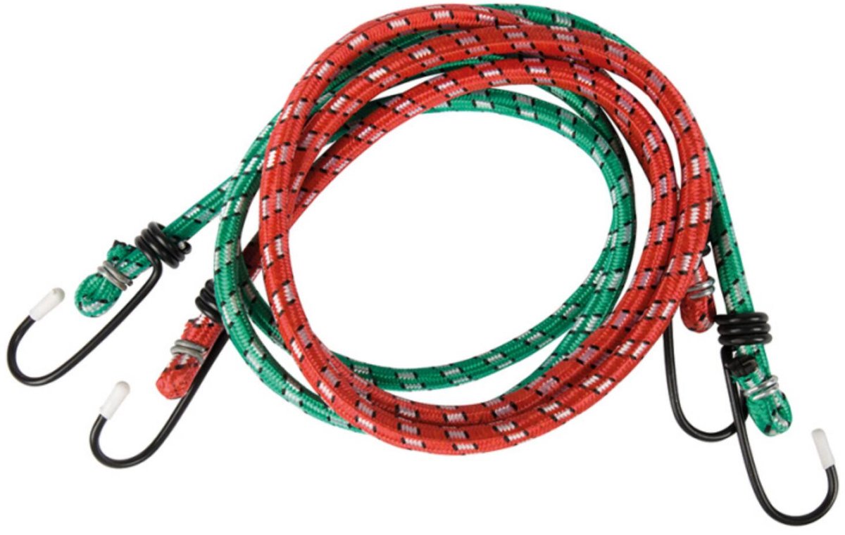 Cogex Bagagespin - 2x - groen / rood - 2 haken - 1 mtr - elastiek - bagagebinder/bindelastiek