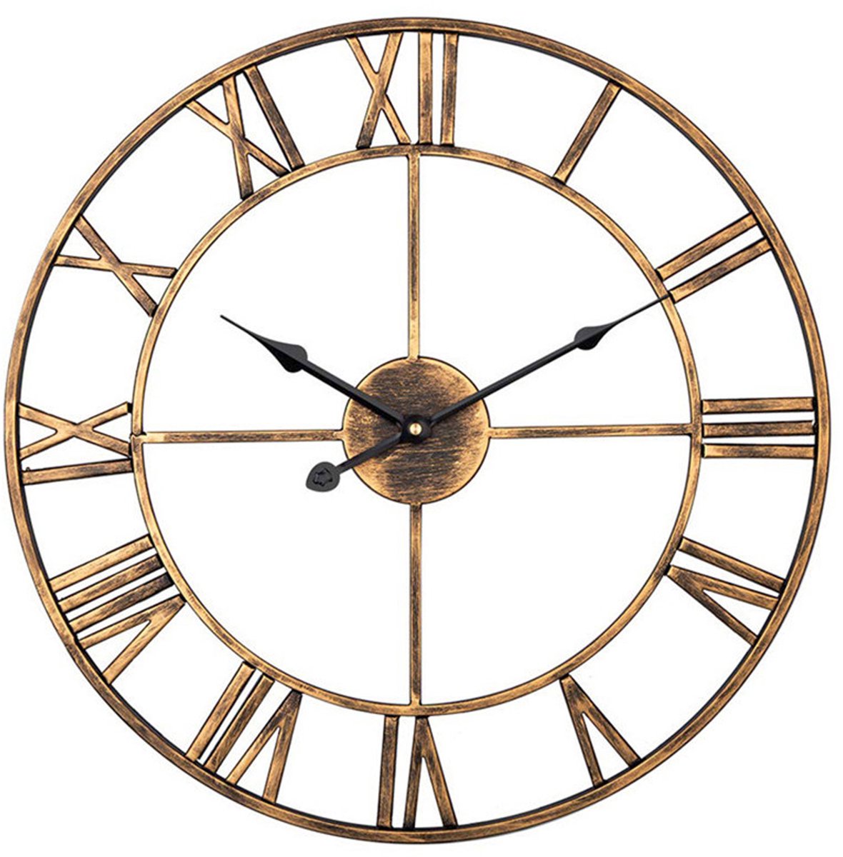 MODFU Grote Wandklok – 50cm Retro Romeinse Cijfers – Retro Goud – Stijlvolle Decoratieve Klok voor Woonkamer & Keuken – Massief IJzeren Frame – Stille Werking