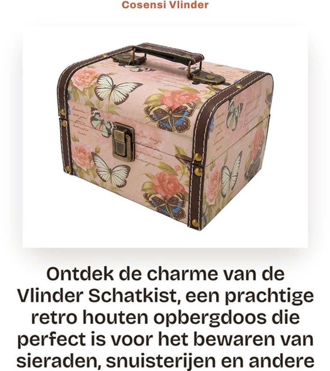 Sieradenbox Uniek Retro-Design - Opbergdoos - Houten/PU-leer - Handig Handvat - 18,5x14,5x10,5cm - Duurzaam Materiaal