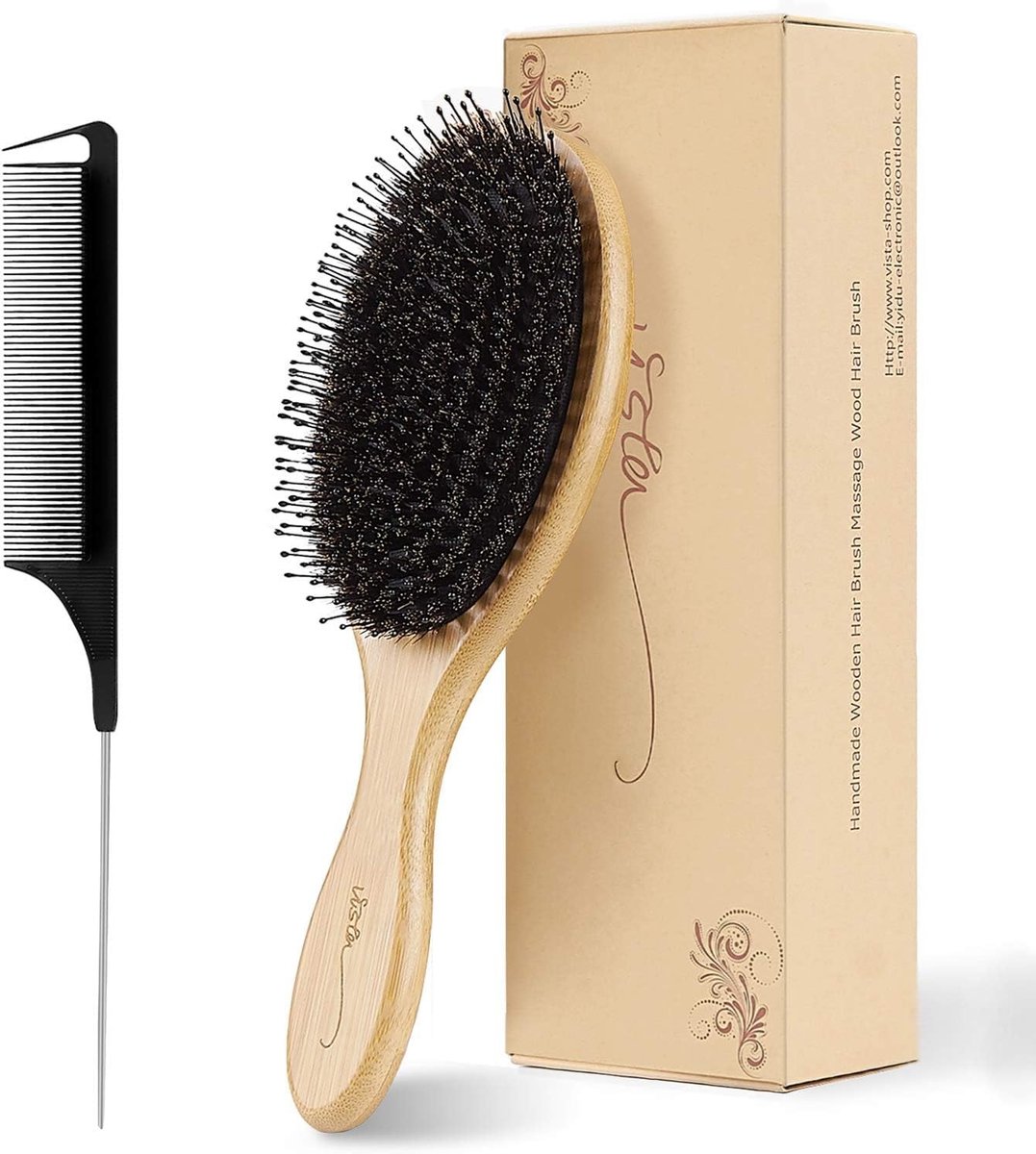 Haarborstel Set - Beige - Medium - Natuurlijke Wilde Zwijnharen en Bamboe - Voor Alle Haartypes