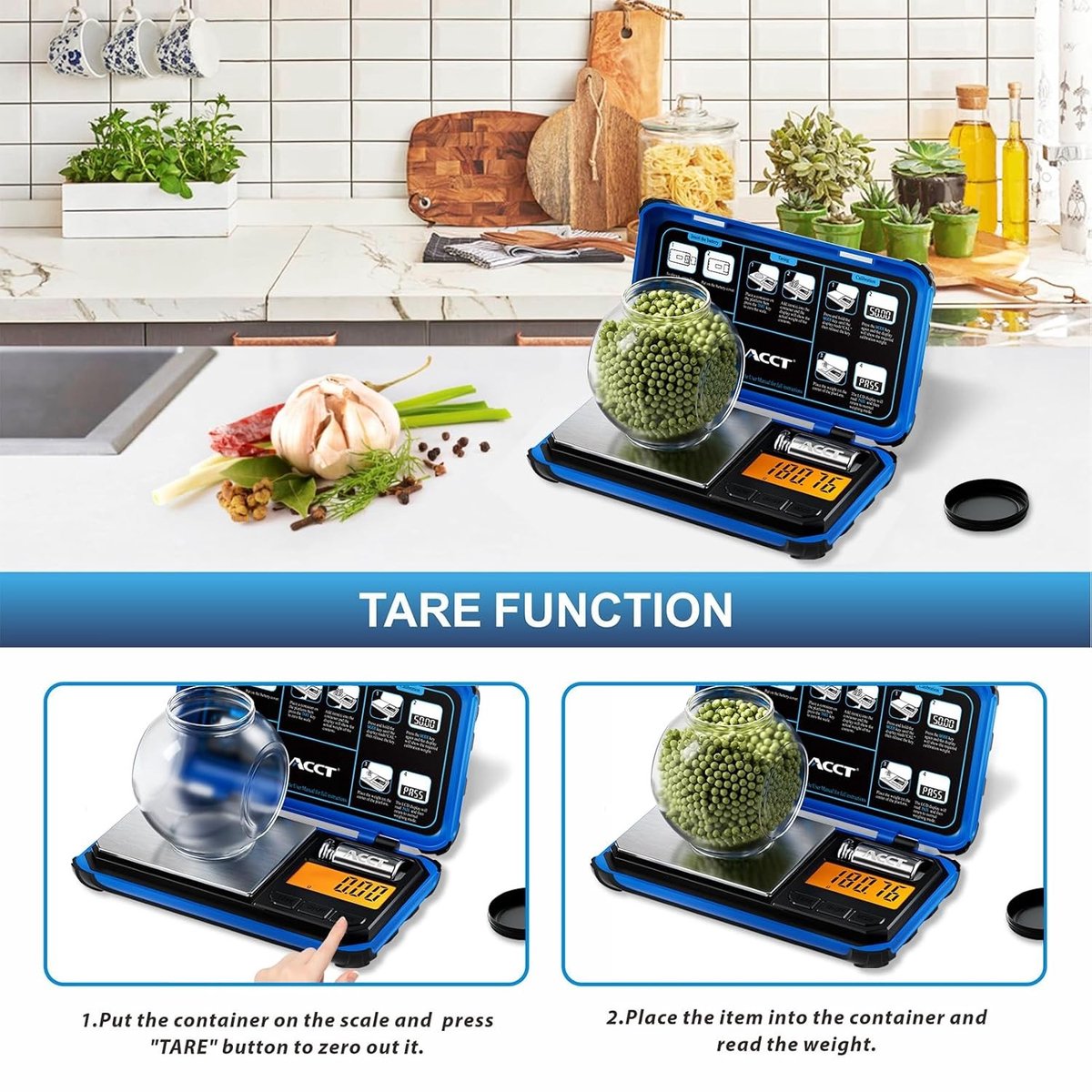 Microweegschaal - Blauw - Digitale Precisie Pocket Schaal tot 200 g - Met LCD-scherm en One-Click Conversie - Voor Keuken en Sieraden