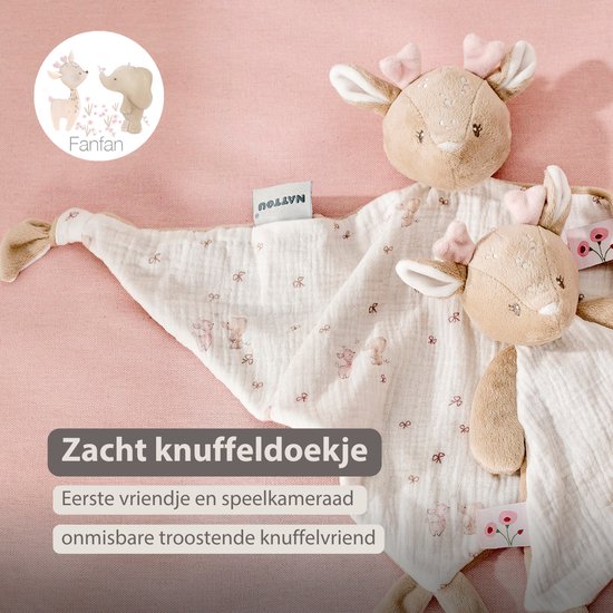 Nattou FanFan Baby Knuffeldoekje - 65 x 40 cm - Doudou hertje - Baby Cadeau - Roze van Nattou — afbeelding 4