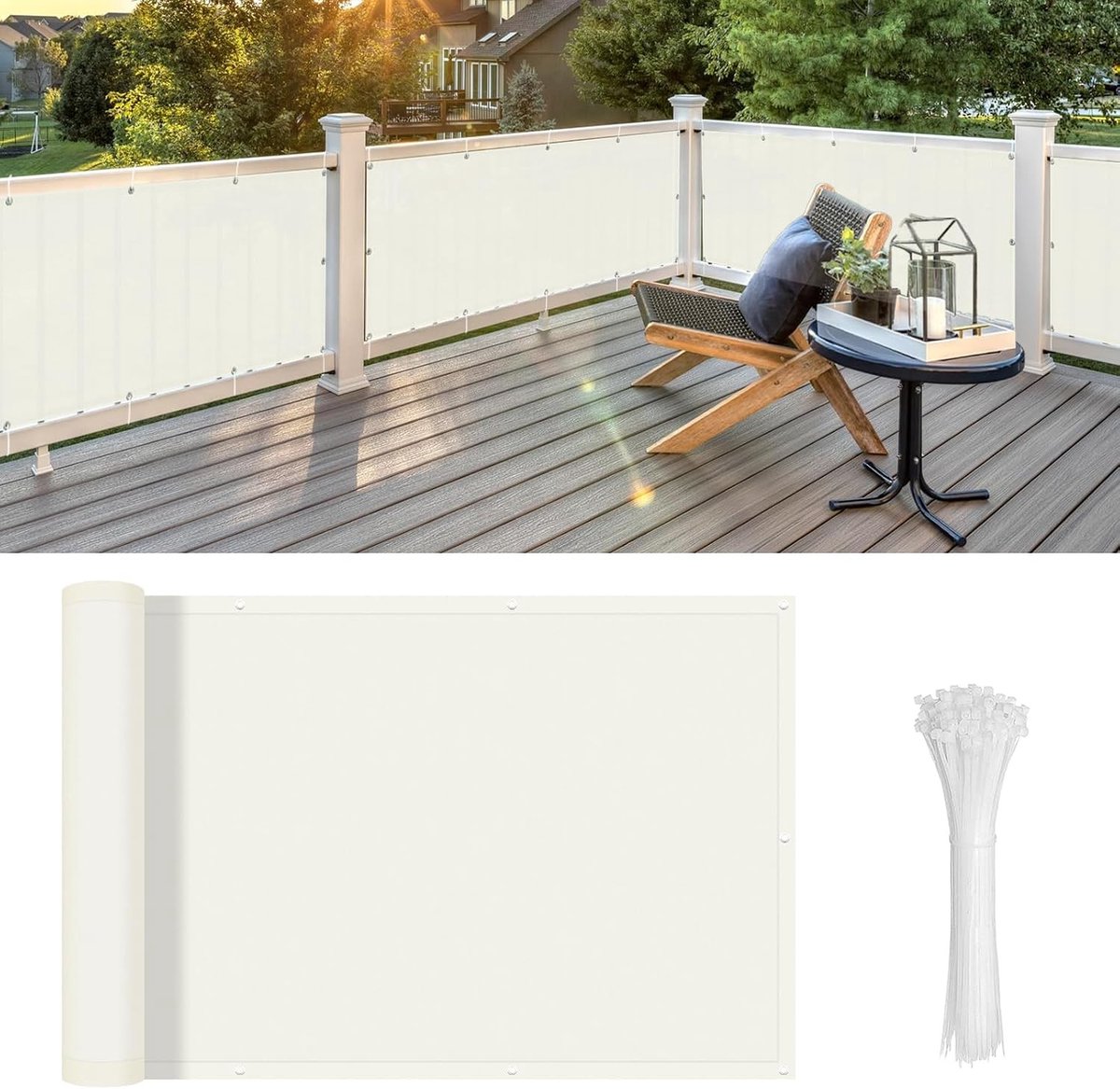 Balcony Privacy Screen 0.9x3m - Waterdichte Balkonafscheiding, UV-Bescherming en Privacy voor Tuinen en Appartementen, Beige