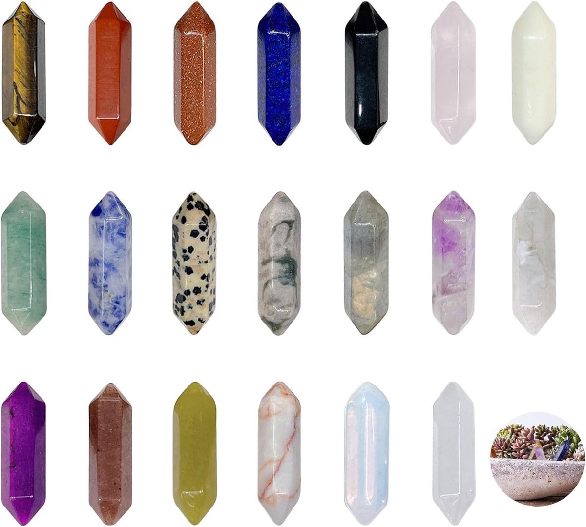Set van 20 Healing Crystal Stenen, Dubbelpuntige Hexagonale Kristallen voor Reiki, Meditatie en Energiebalans met Chakra Kwartsstenen