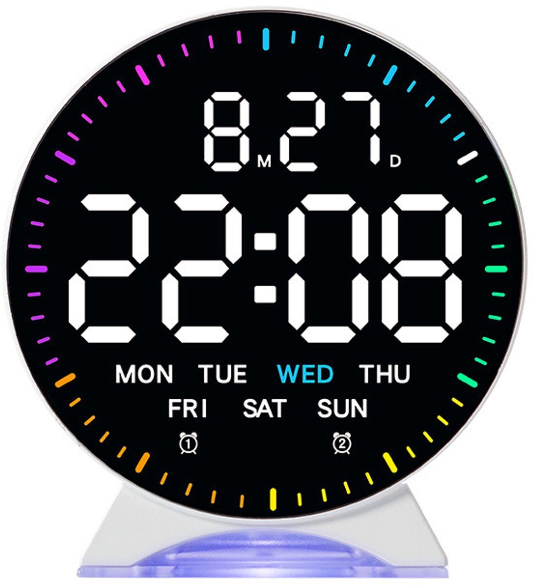 Bobypet - Digitale Wekker met Nachtlampje en 4.3 Inch LED Scherm - Dubbel Alarm en Snooze - RGB Sfeerlicht met 9 Lichtstanden - Netstroom & Batterij Gevoed - Slaapkamer Klok Cadeau - wit