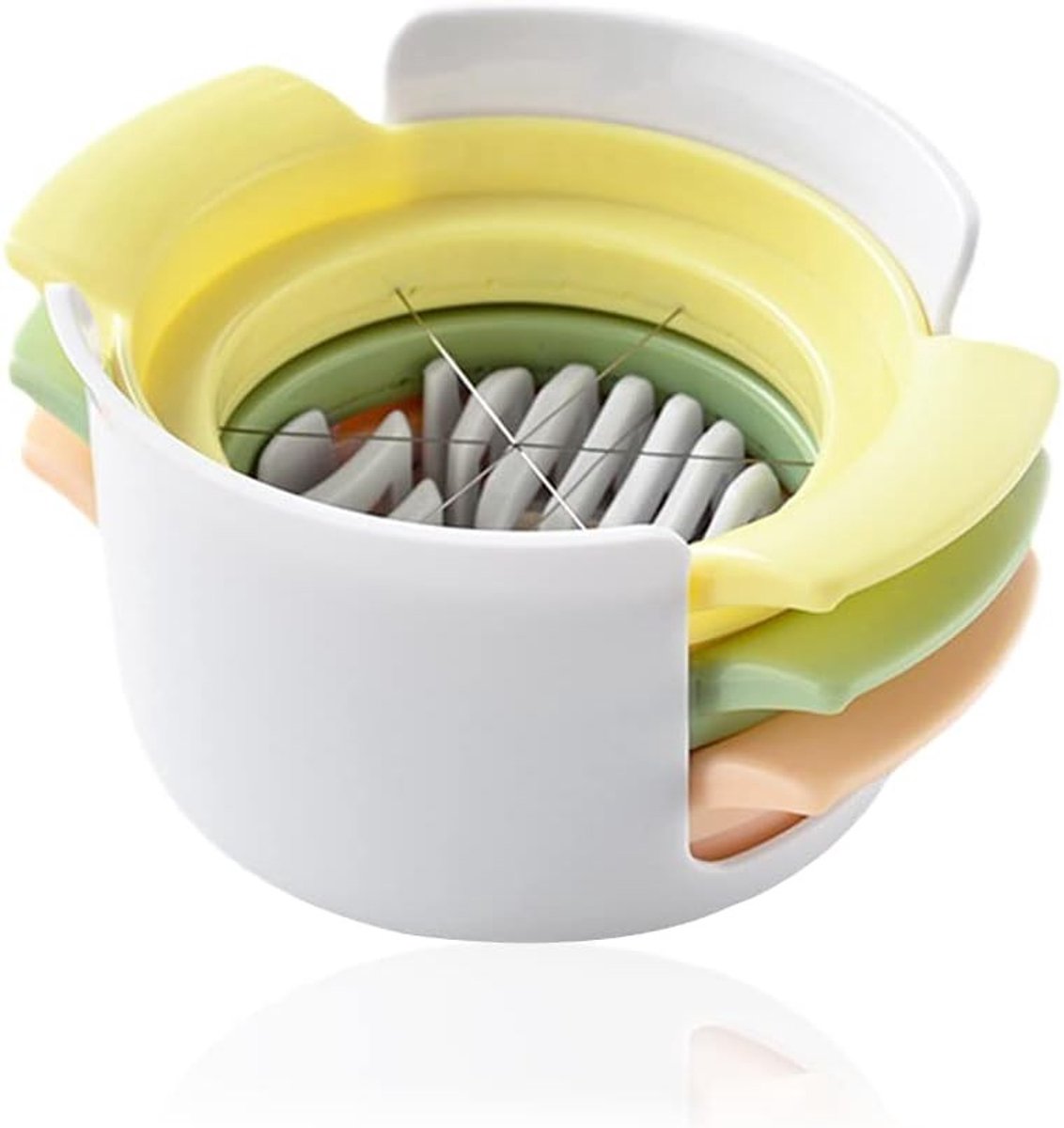 Eiersnijder hakmolen - Wit - 10,4 x 9 x 5,7 cm - Roestvrijstaal en ABS - 3-in-1 Keukenhulp voor Gekookte Eieren en Fruit