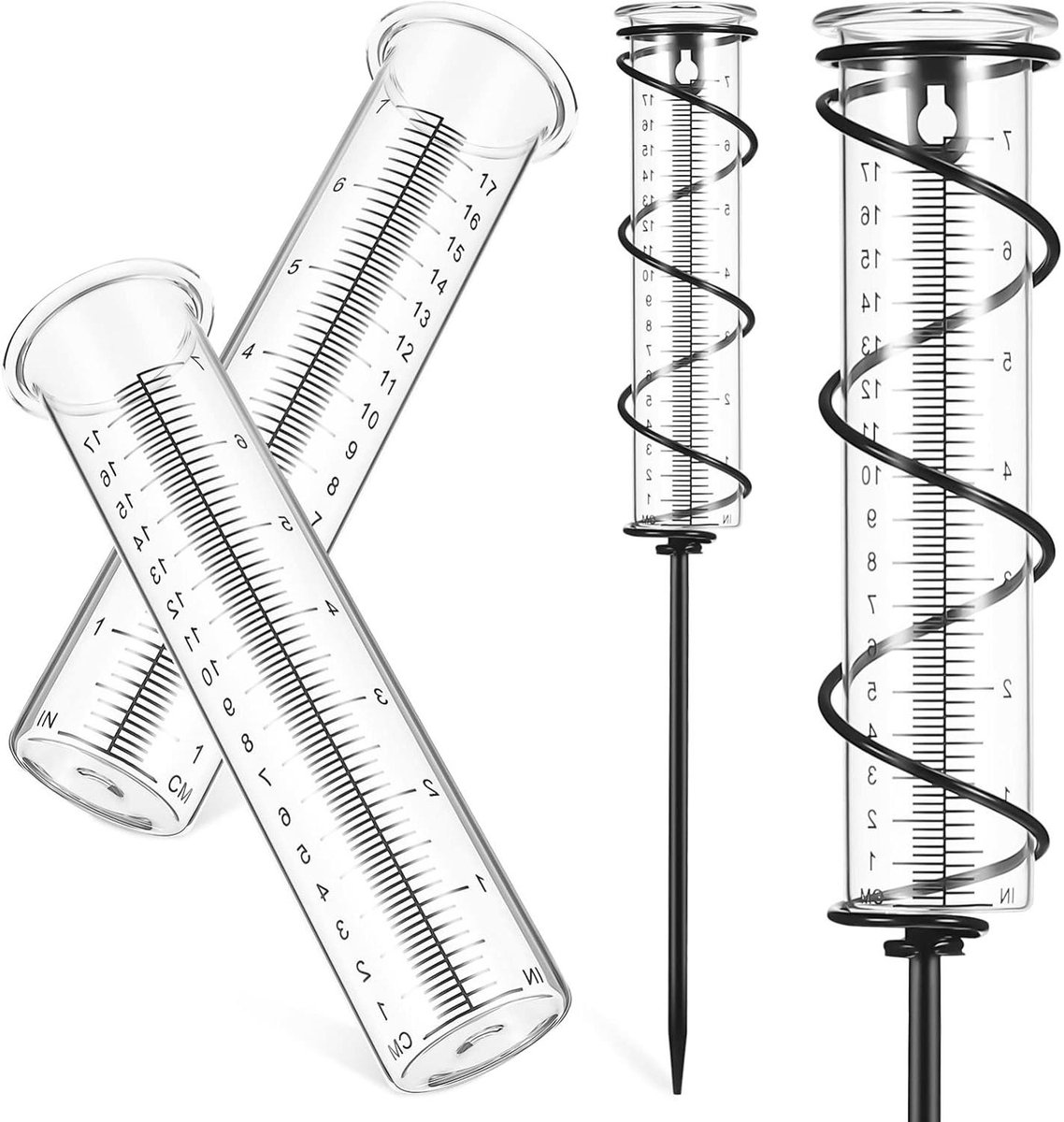 Regenmeter Set Glas - Watermeter Tuin - Weer Meten - Dubbele Schaal - 22.5 cm - Transparant