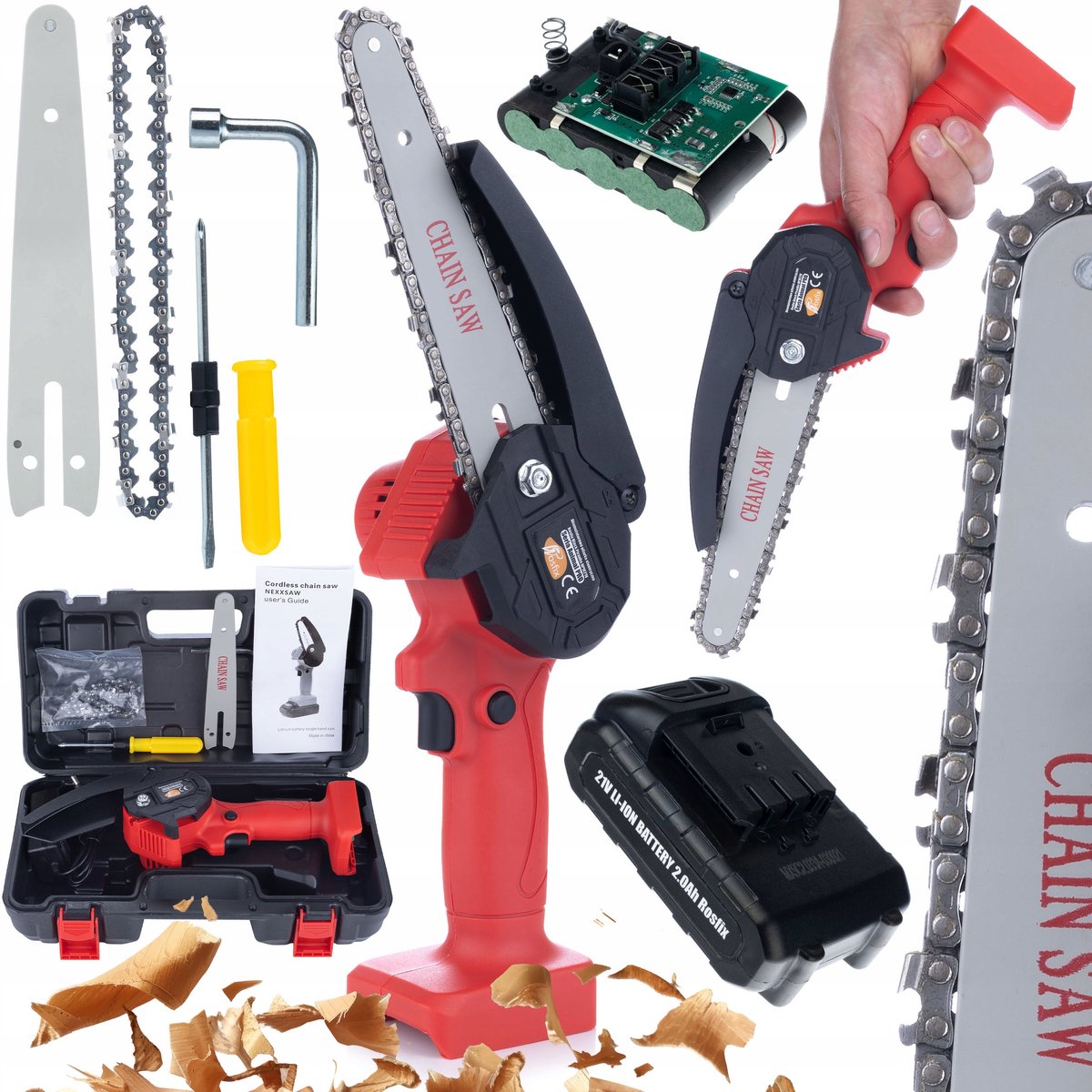 Rosfix Accu Kettingzaag Set RP21V - 21V Compact Accuzaag - 1200W 2Ah, Geleider 4" en 6", 10m/s