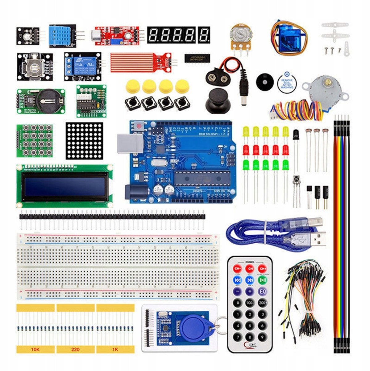 Rosfix Arduino Startset XXL UNRR3 - UNO Board Startset - LCD1602, Sensoren, Steppermotor, Breadboard
