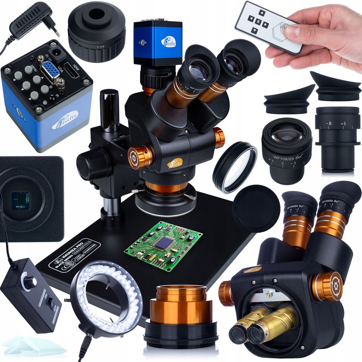 Rosfix Haumea PRO Black Series MSHP-T-PS1-B- Trinoculair Microscoop Set met HDMI Camera Draco