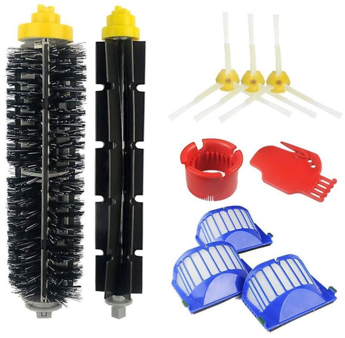 Voor iRobot Roomba 500/600 serie stofzuigers zijn de volgende onderdelen en accessoires compatibel: 676, 606, 605, 671, 698, 692, 675, 697, 694, 595, 585, enz., waaronder 1 roterend wiel, 1 borstel, 3 zijborstels en 3 filters.