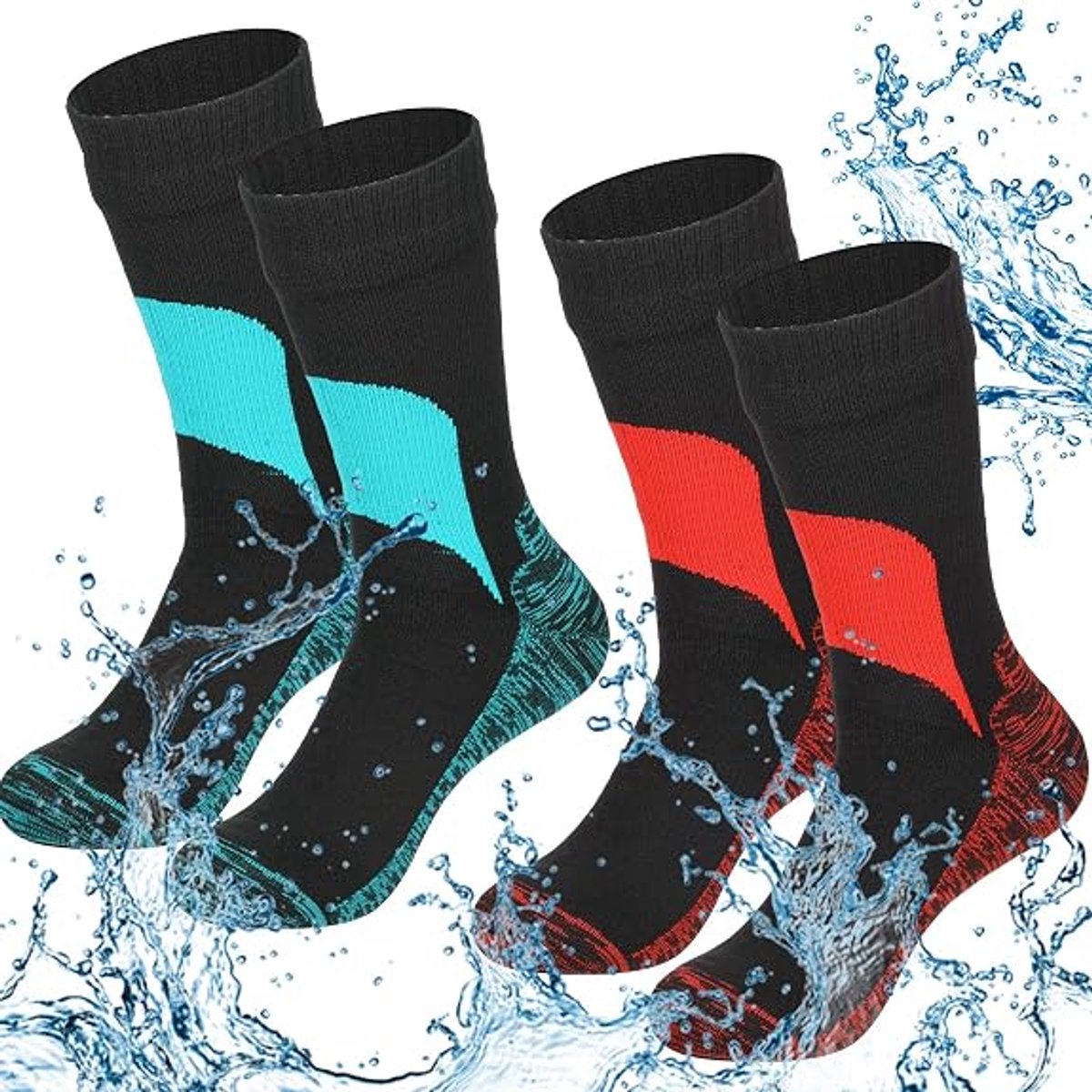Ulisem - Waterdichte sokken - 2 paar - unisex voor mannen en vrouwen - warm winddicht - voor skiën wandelen vissen kamperen hardlopen - zacht elastisch ademend - van microvezel en nylon - machinewasbaar tot 40°C - buitensport sokken - L - BlauwRood