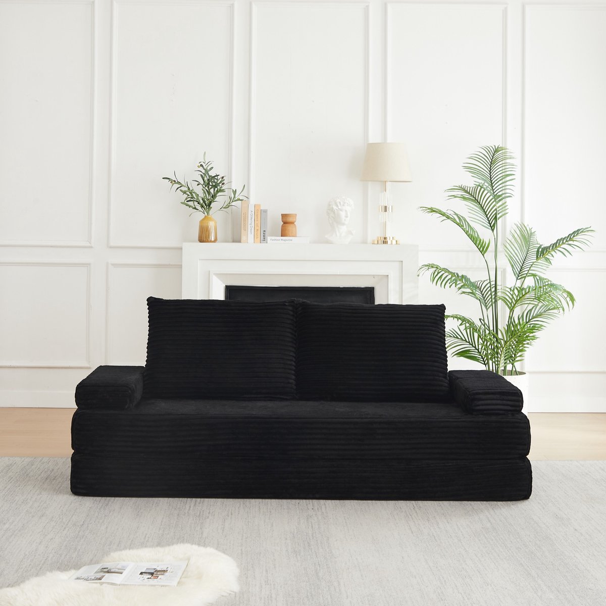 PHOEBE CAT Corduroy bank - Chaise longue - Tatami - Verstelbare armleuningen - Verlengd zitkussen - Zwart