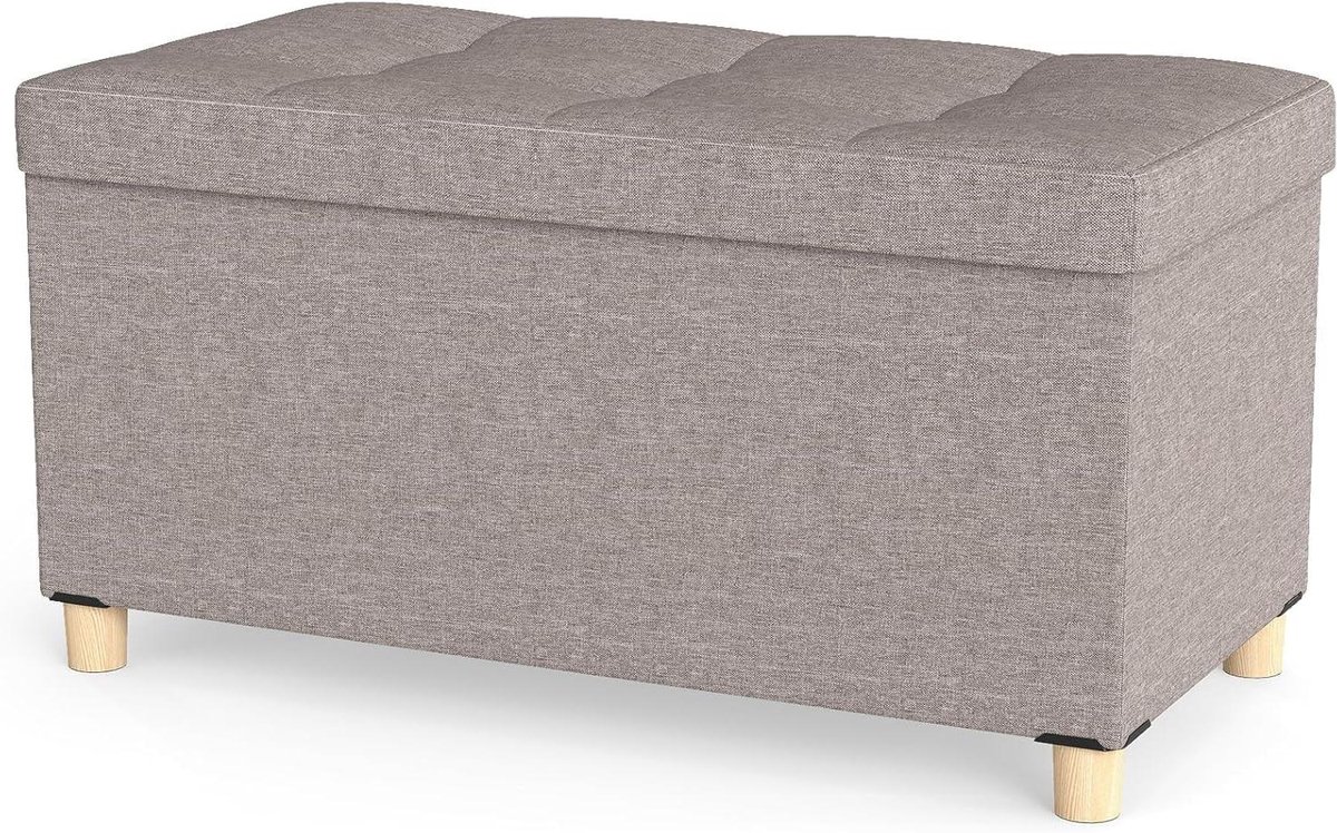 Opvouwbare Voetsteun Kruk - Linnen Poef Opbergbank - Ruimte Organiseren - Met Klapdeksel - 76 x 38 x 39cm - Beige