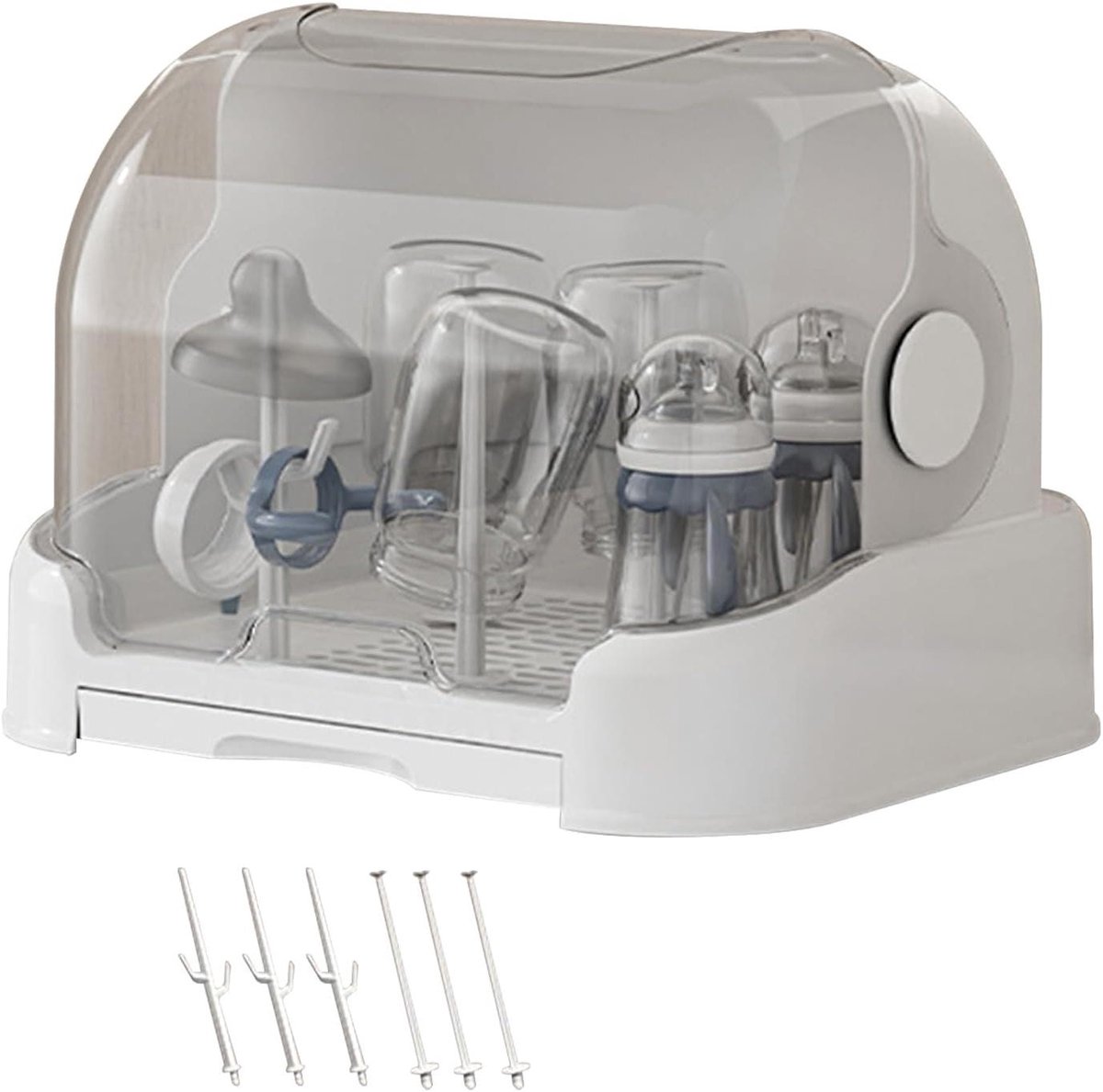 Baby Opbergorganizer - Fles Droogrek - Stofvrij Bewaren - Met Afsluitbaar Deksel - 26.5 cm Breed - Wit