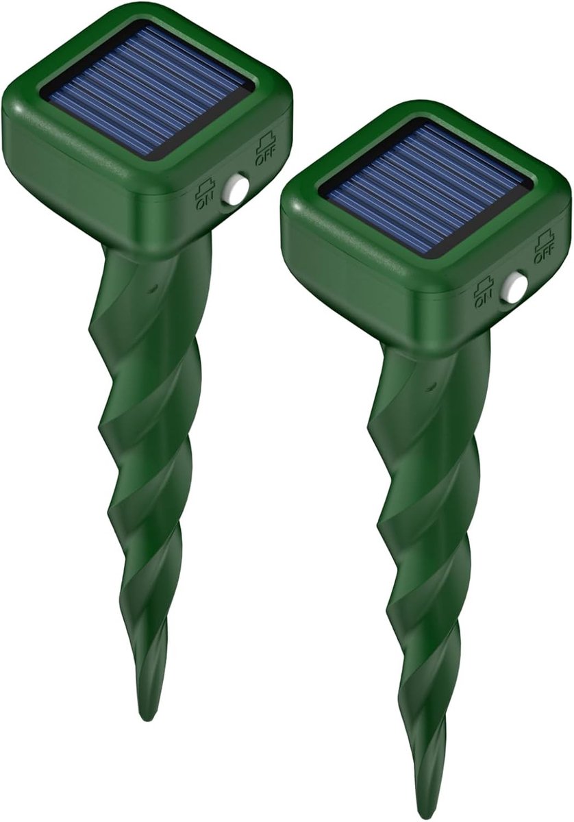 Thijox - Ultrasoon Mollenverschrikker - IP66 Waterdicht - Muizen- en Slangafweer - Gopher Afweersysteem voor Tuin en Gazon - 2 Stuks