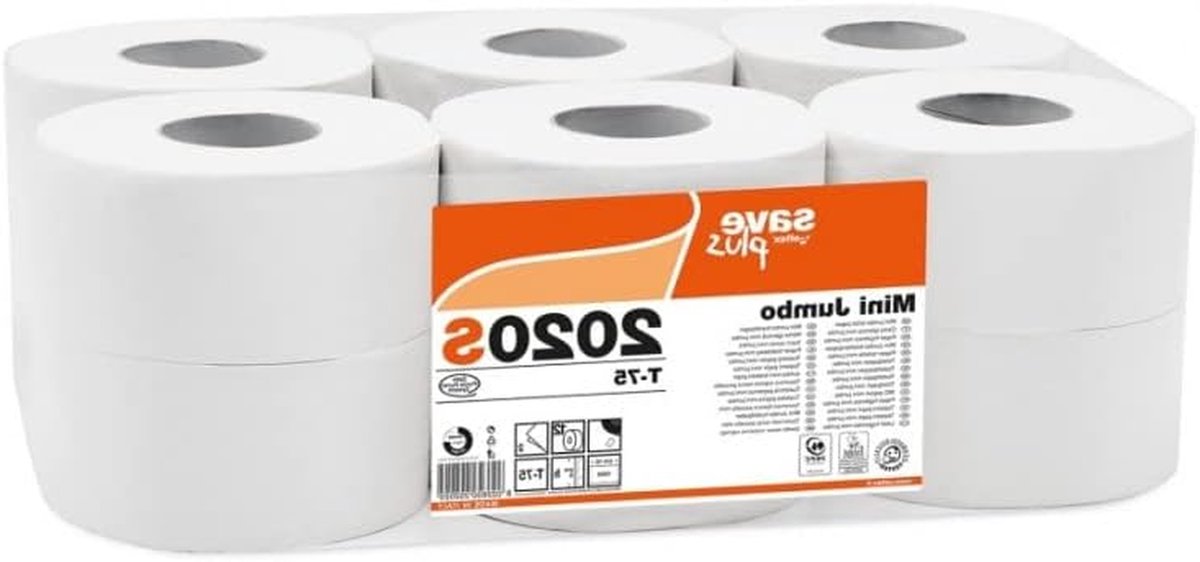 Mini Jumbo Toiletpapier - Toiletrollen - Huishoudelijk Gebruik - Gladde 2-laags structuur - 12 rollen - Wit