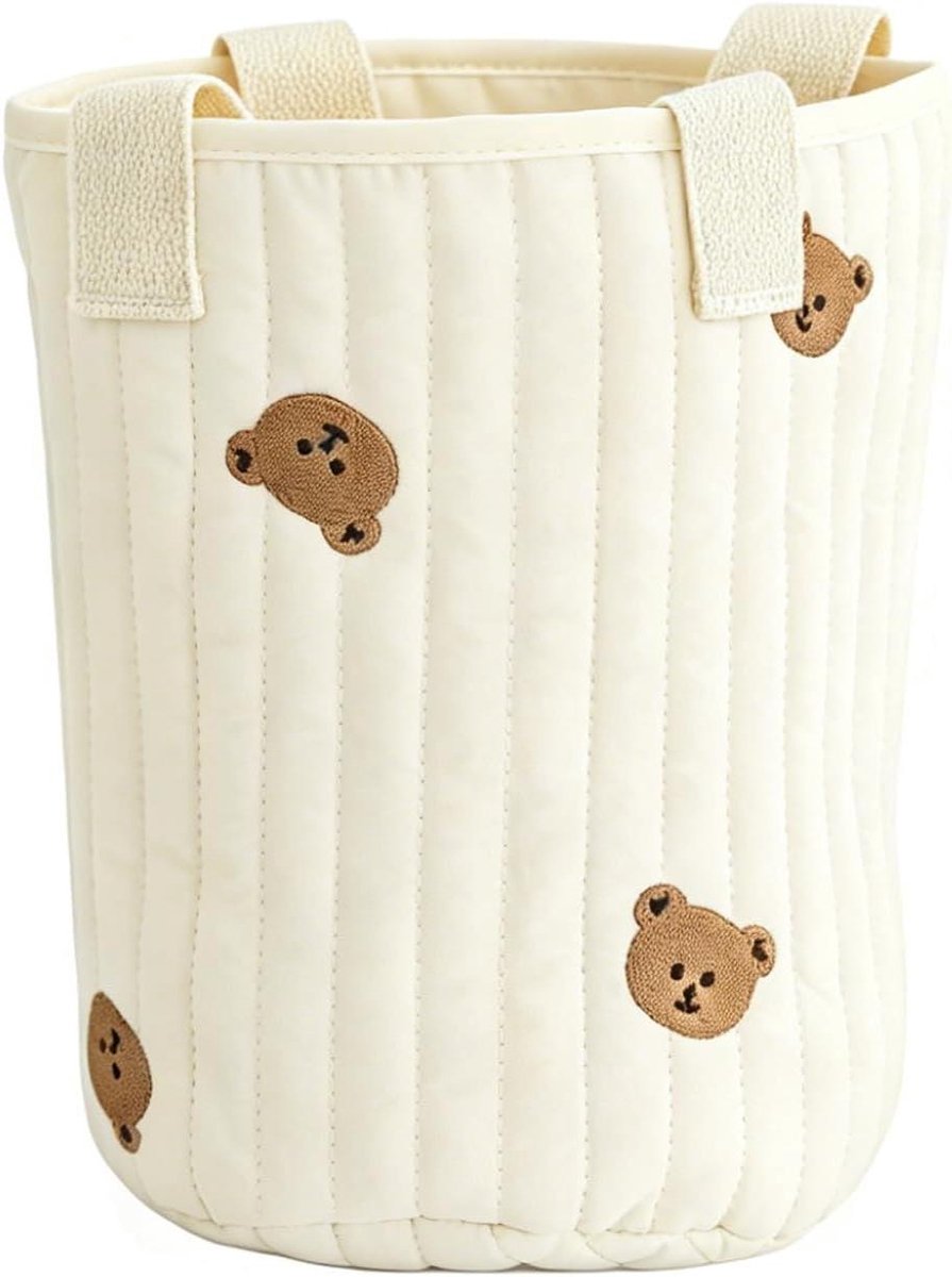 Emmertas Katoen - Schoudertas Baby - Baby Benodigdheden - Borduursel Beer - 26 x 16 cm - Beige