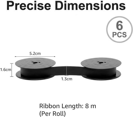 Reserve Schriftband voor Schrijfmachines, 6 Stuks, Zwart Nylon, Compatibel met Olivetti GR4, Kantoorbenodigdheden, Universele Reservebanden, 8 m Spoel 52 mm — afbeelding 5