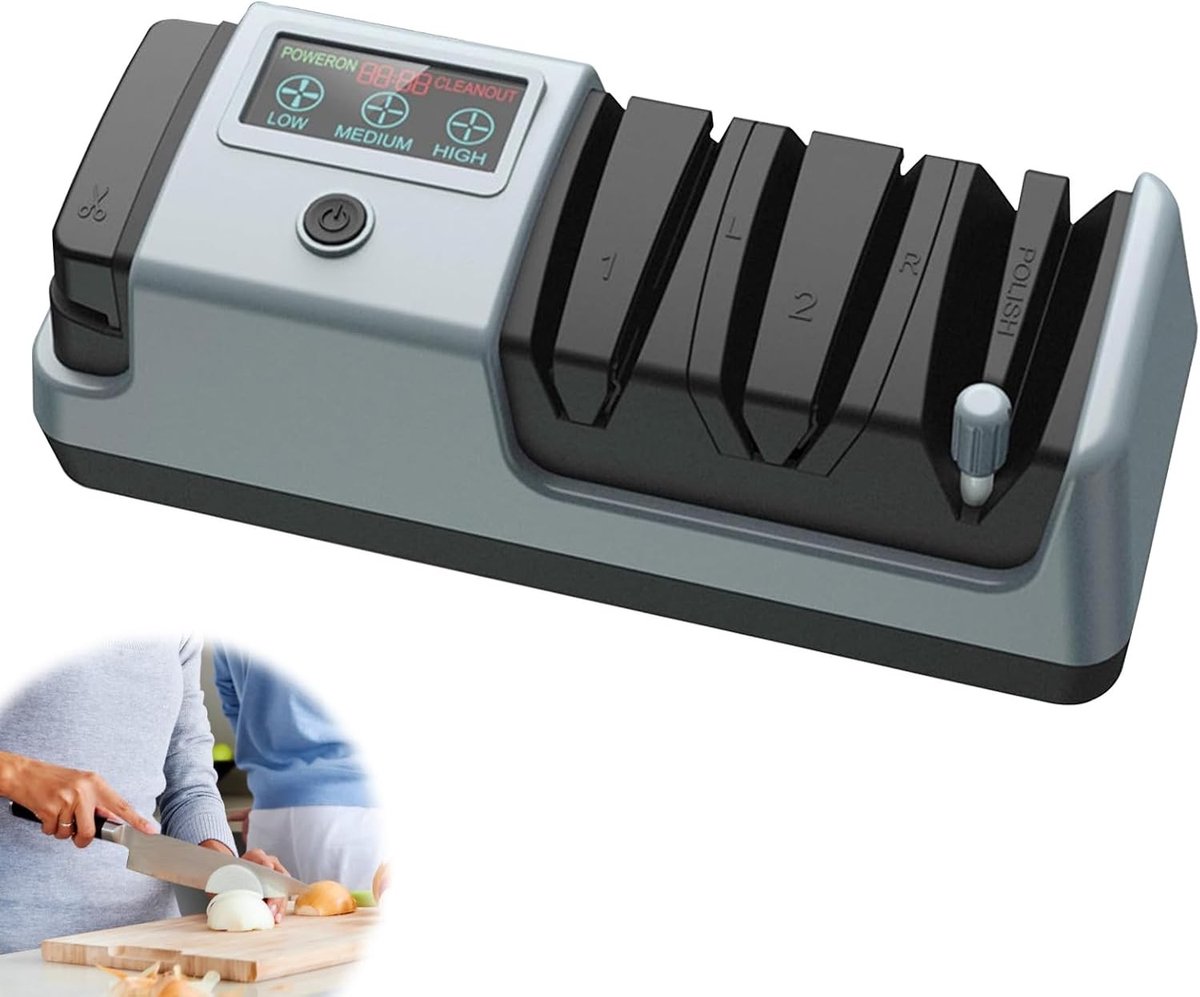 Elektrische messenslijper - Wit - 25 x 10,3 x 9 cm - Oplaadbare keramische slijper met LCD-display - Voor thuisgebruik