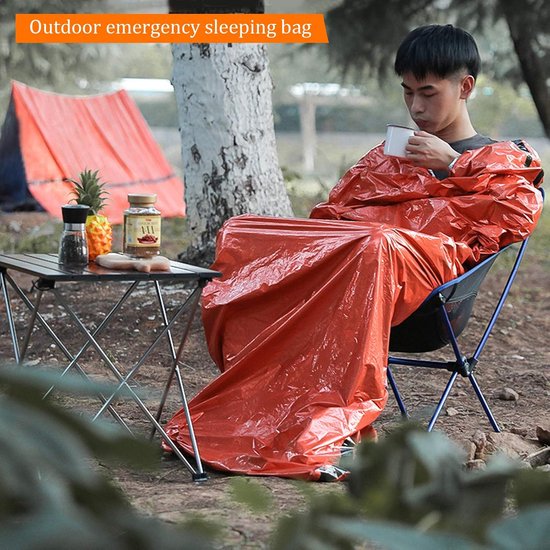 Noodslaapzak Outdoor - Survival Slaapzak Thermisch - Buiten Kamperen - Waterdicht Isolerend - 140 g - Oranje — afbeelding 2