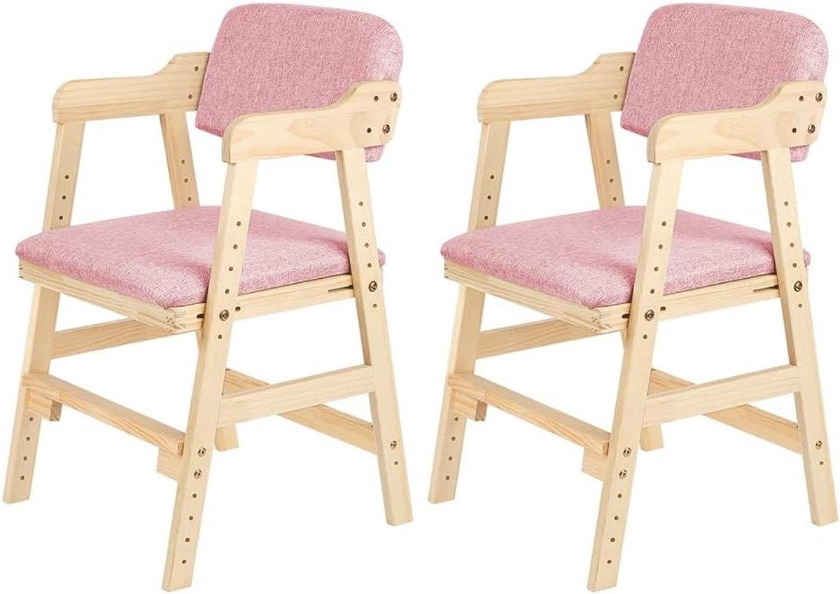 Kinderstoel Houten - Leerstoel Groei - Eten Leren - In Hoogte Verstelbaar - 2 Stuks - Roze