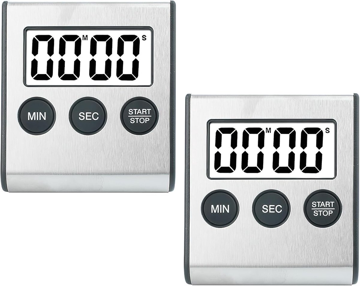 Pomodoro timer - Zilver - 6,5 x 7 x 1,4 cm - Digitale Keukentimer met Magnetische Achterkant - Voor Koken en Studeren