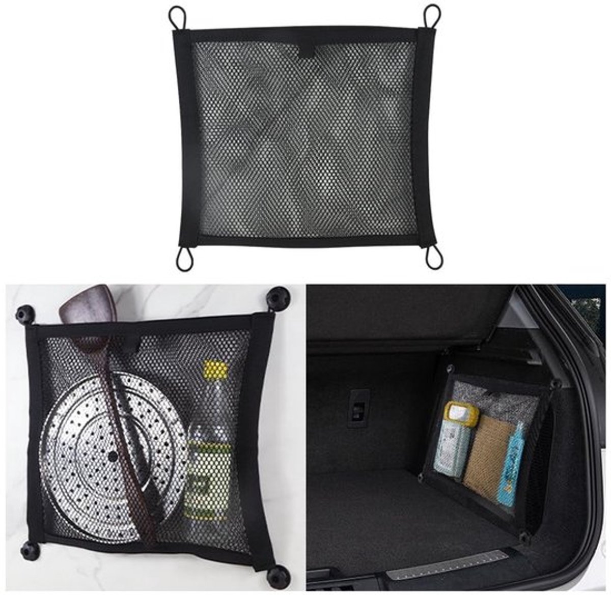 Bagagenet Universeel - Elastisch - Dubbellaags - Opbergnet Auto - 35 x 25 cm - Zwart Polyester